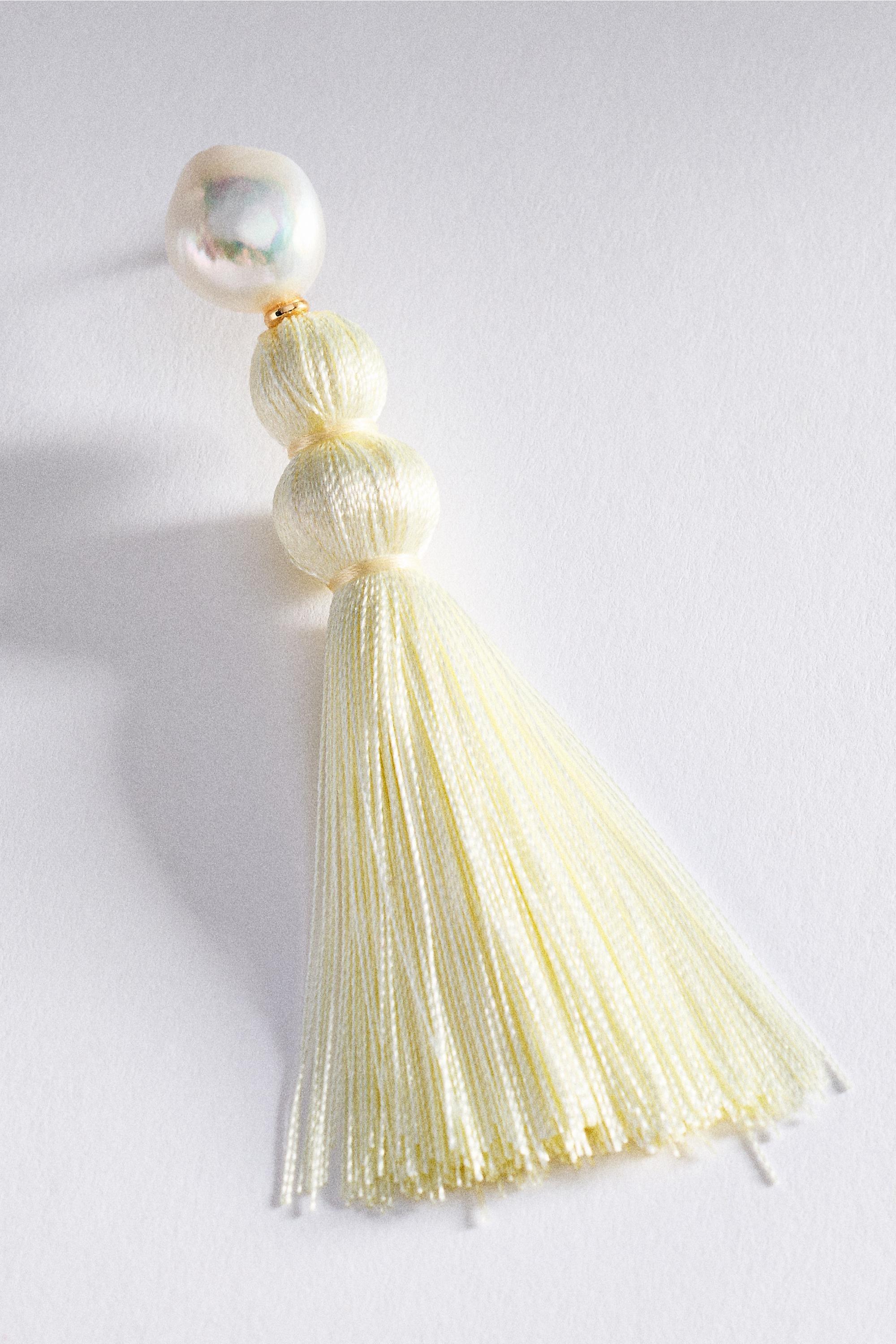 Tassel Drop Earrings, Cream, Cream, large image number 3