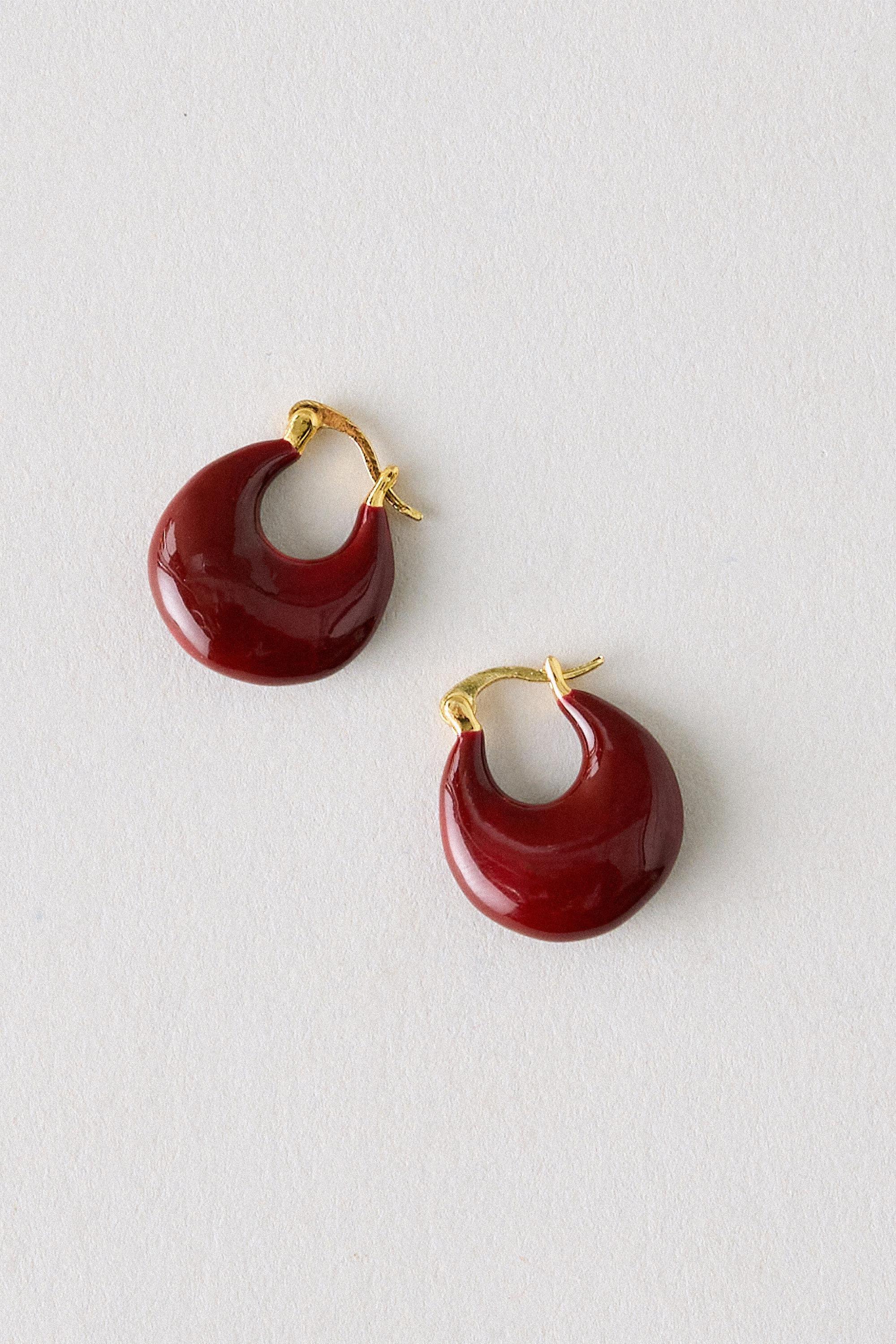 Resin Hoop Earrings, Red, Burgundy, large image number 1