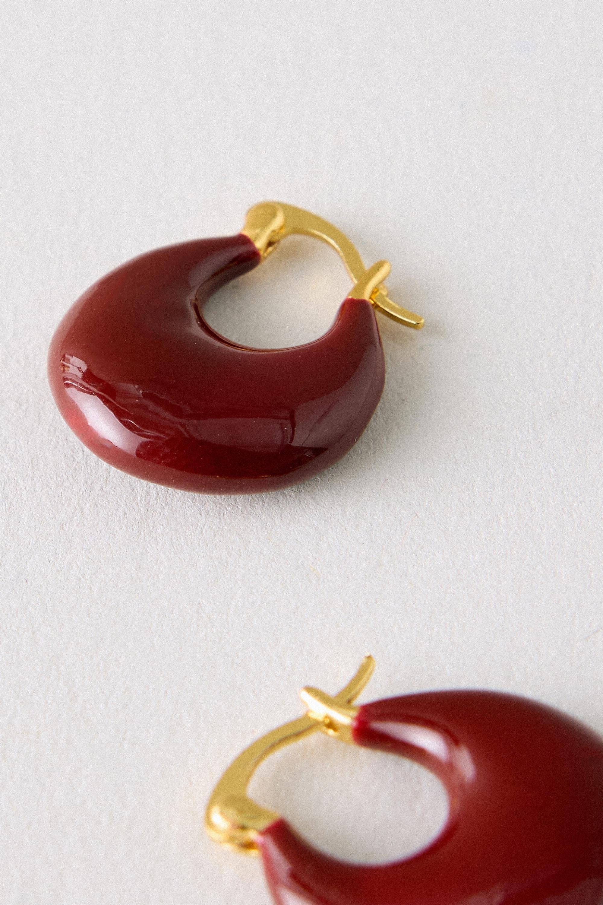 Resin Hoop Earrings, Red, Burgundy, large image number 3