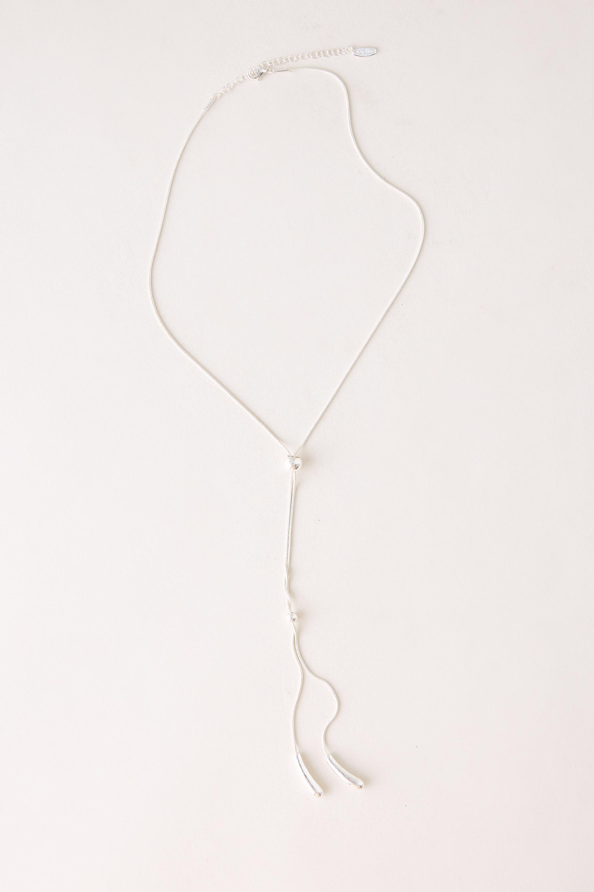 Y-Shaped Pendant Necklace, Silver, Silver, large image number 1