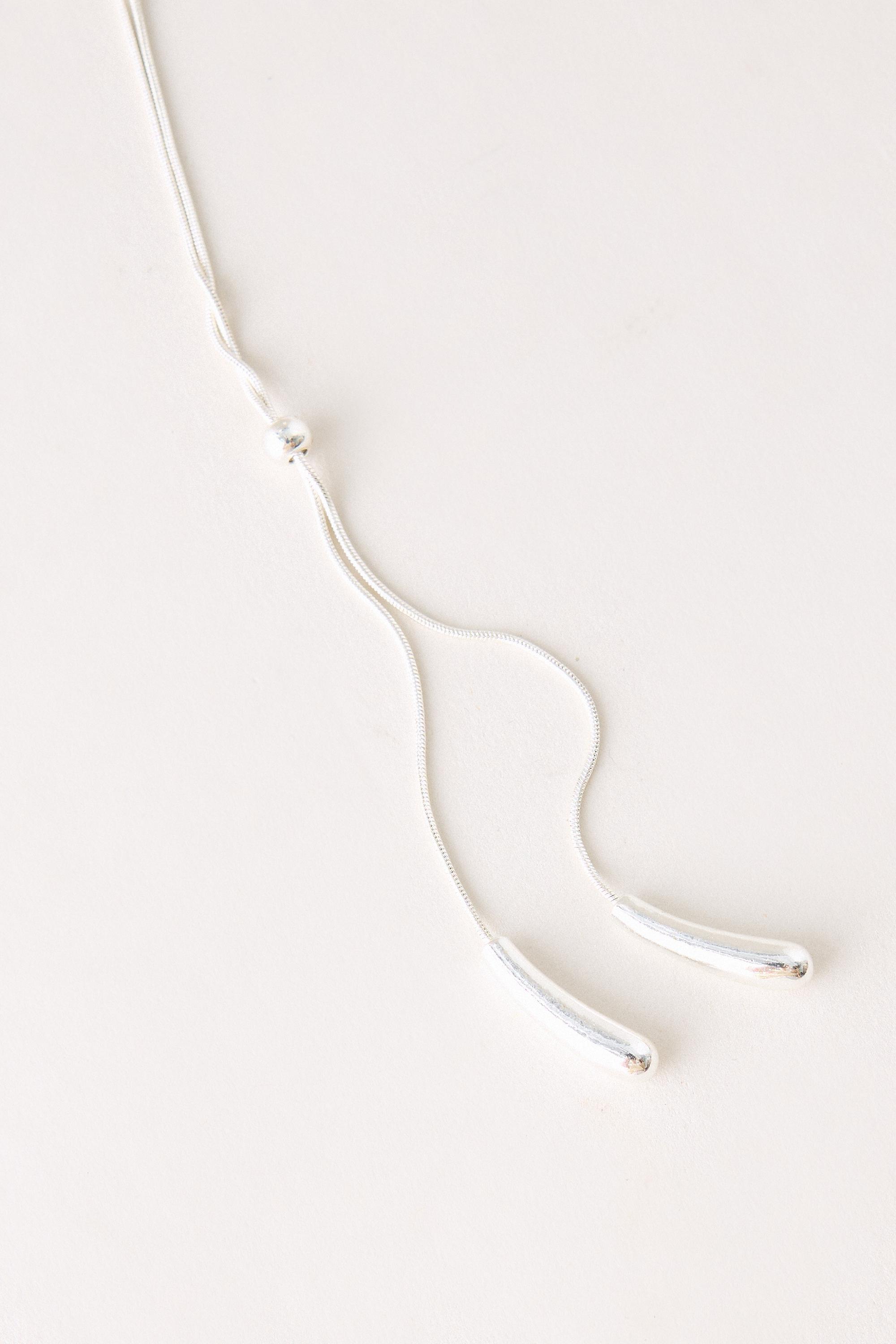 Y-Shaped Pendant Necklace, Silver, Silver, large image number 3