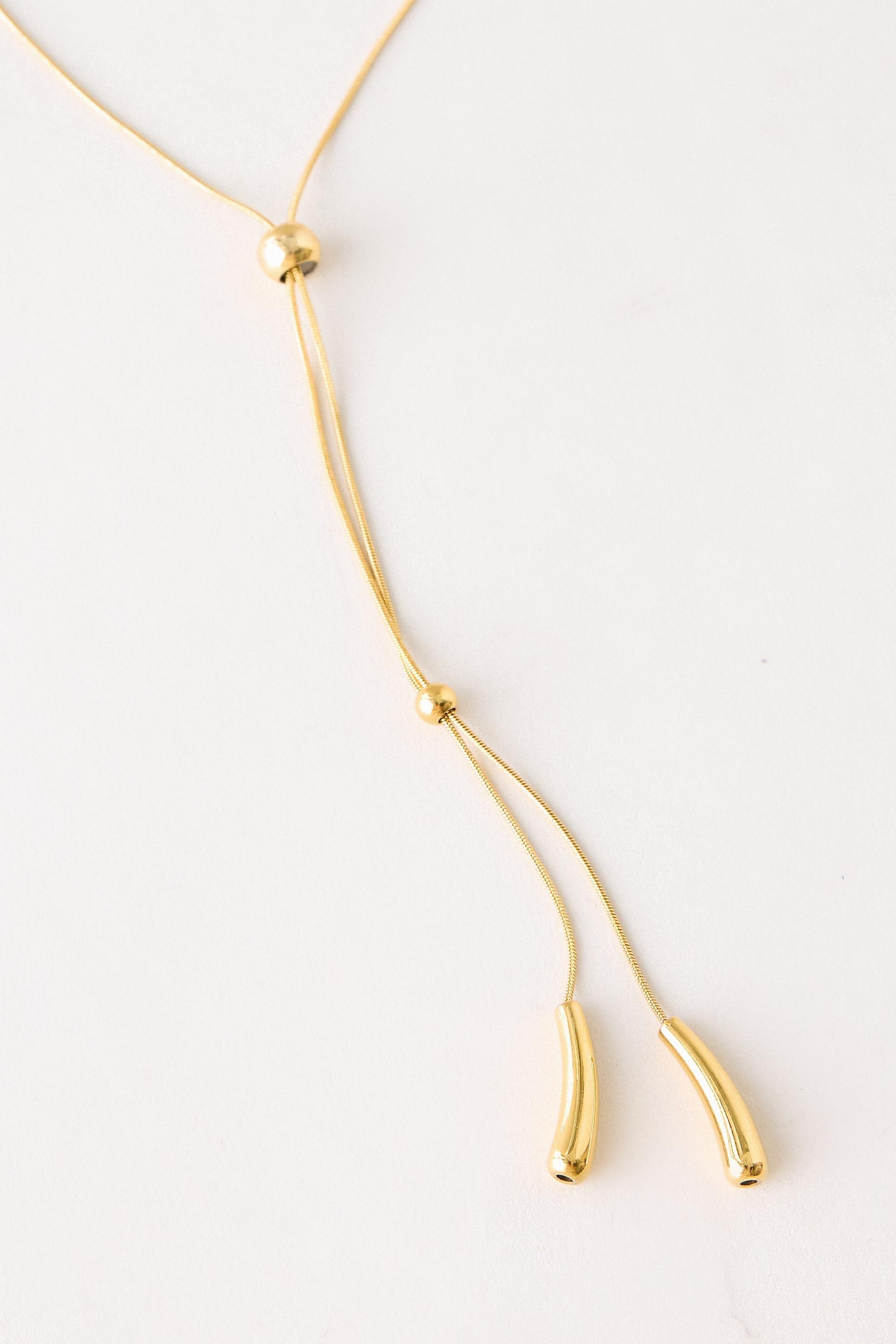 Y-Shaped Pendant Necklace, Gold, Gold, large image number 3