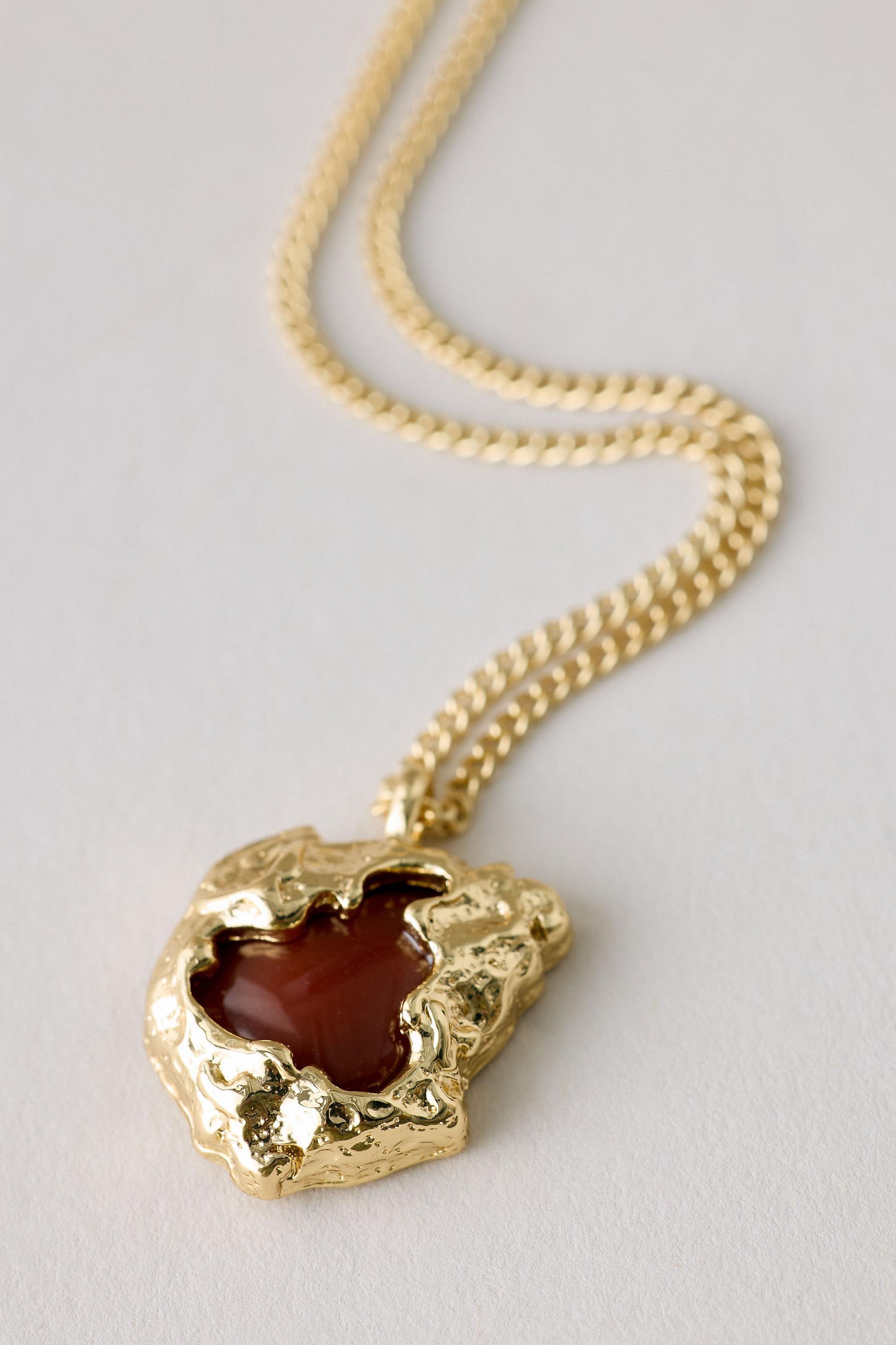Semi-Precious Stone Necklace, Gold, large image number 1