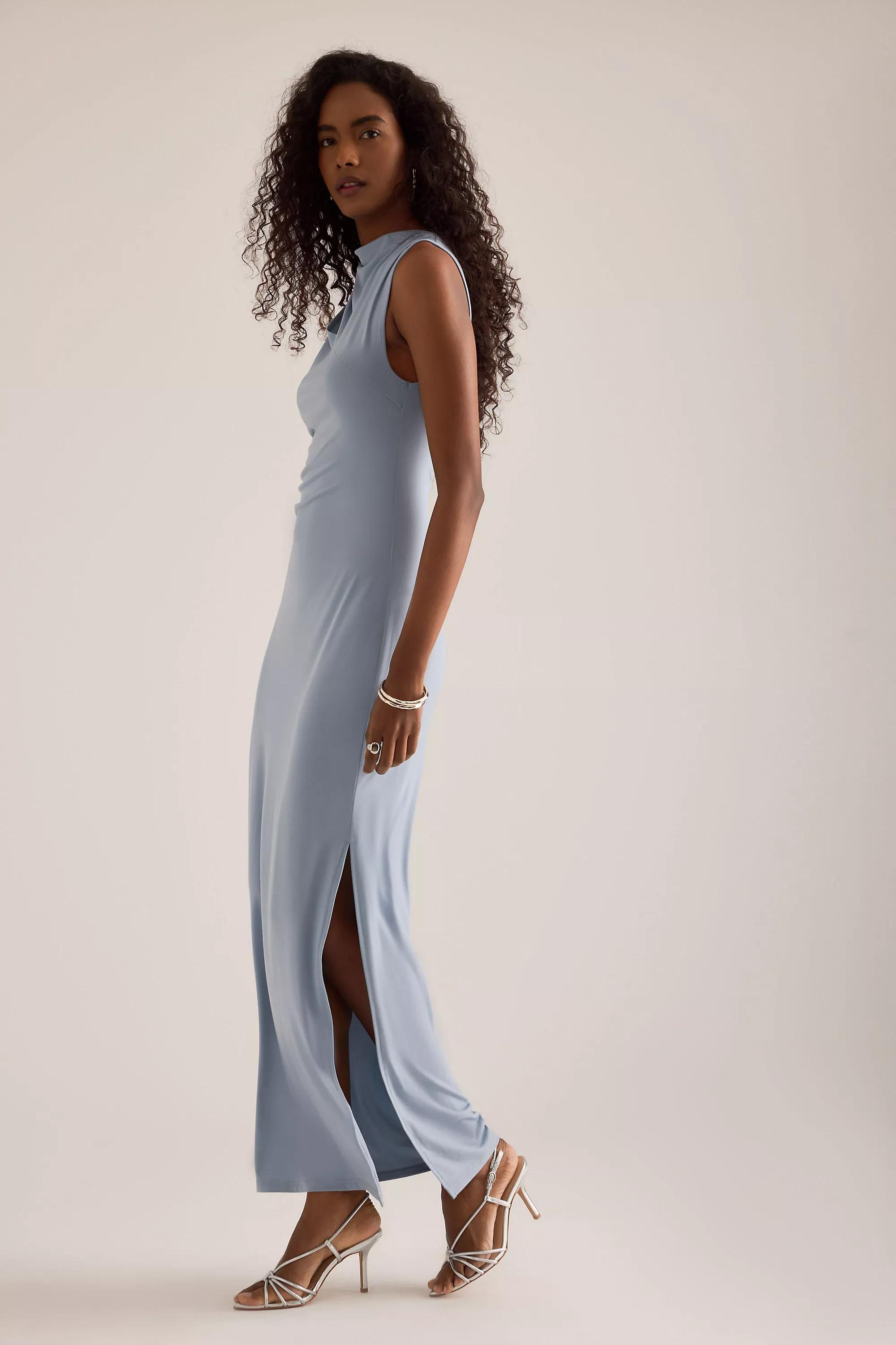 Selected Robin-Maja Sleeveless Draped Jersey Maxi Dress, Blue, Blue, large image number 4