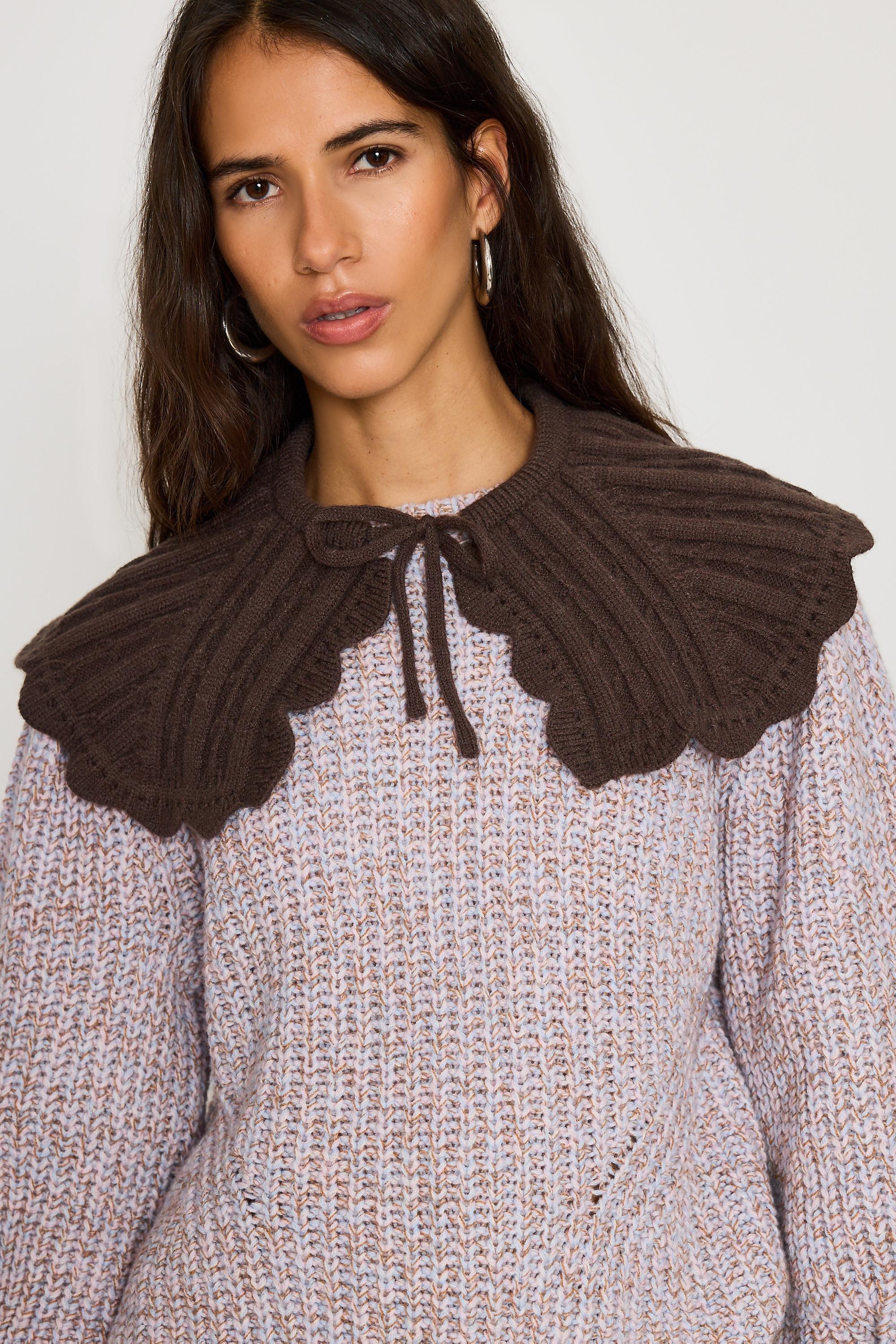 Knit Collar, Brown, Brown, large image number 0