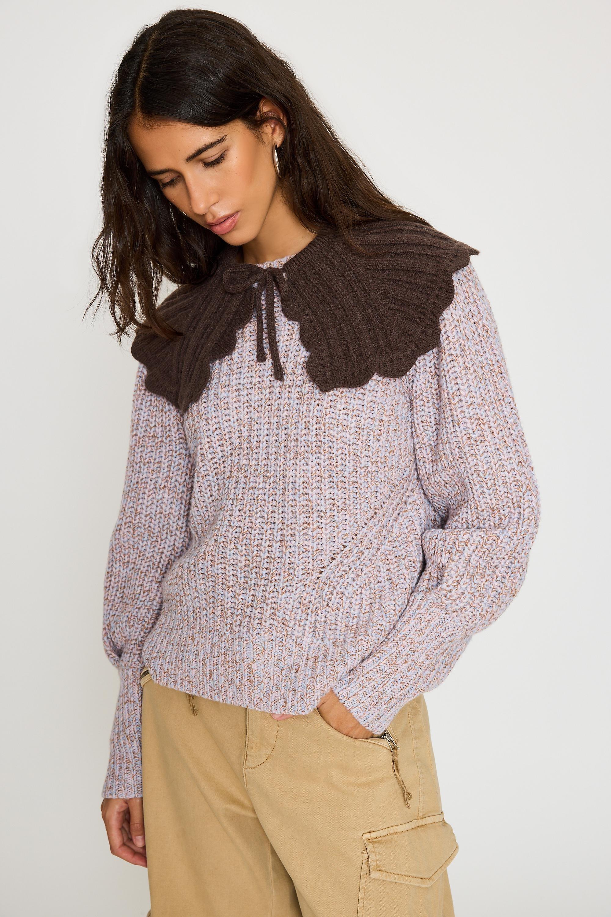 Knit Collar, Brown, Brown, large image number 4