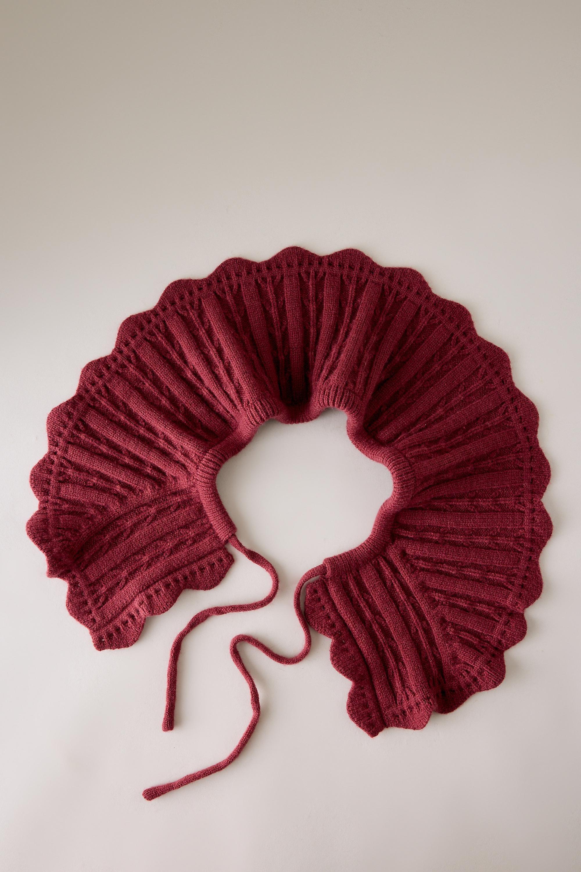 Knit Collar, Red, Red, large image number 1