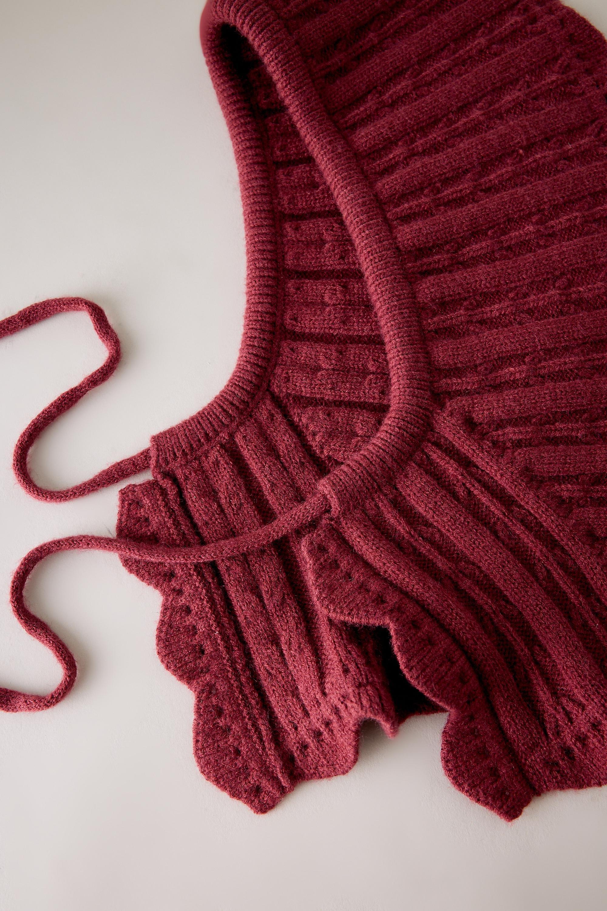 Knit Collar, Red, Red, medium