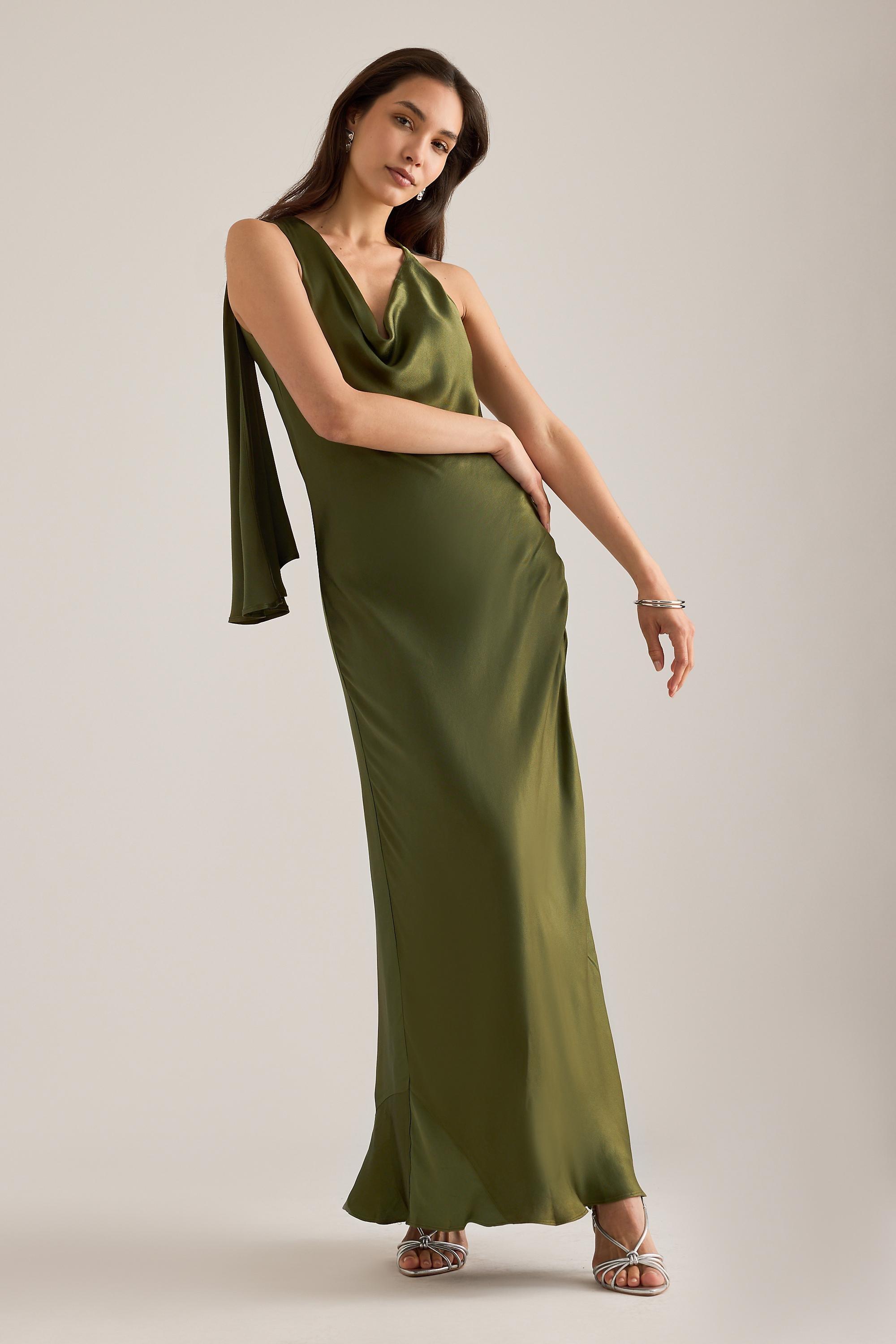Bardot Anastasia Draped Satin Maxi Dress, Green, Green, medium