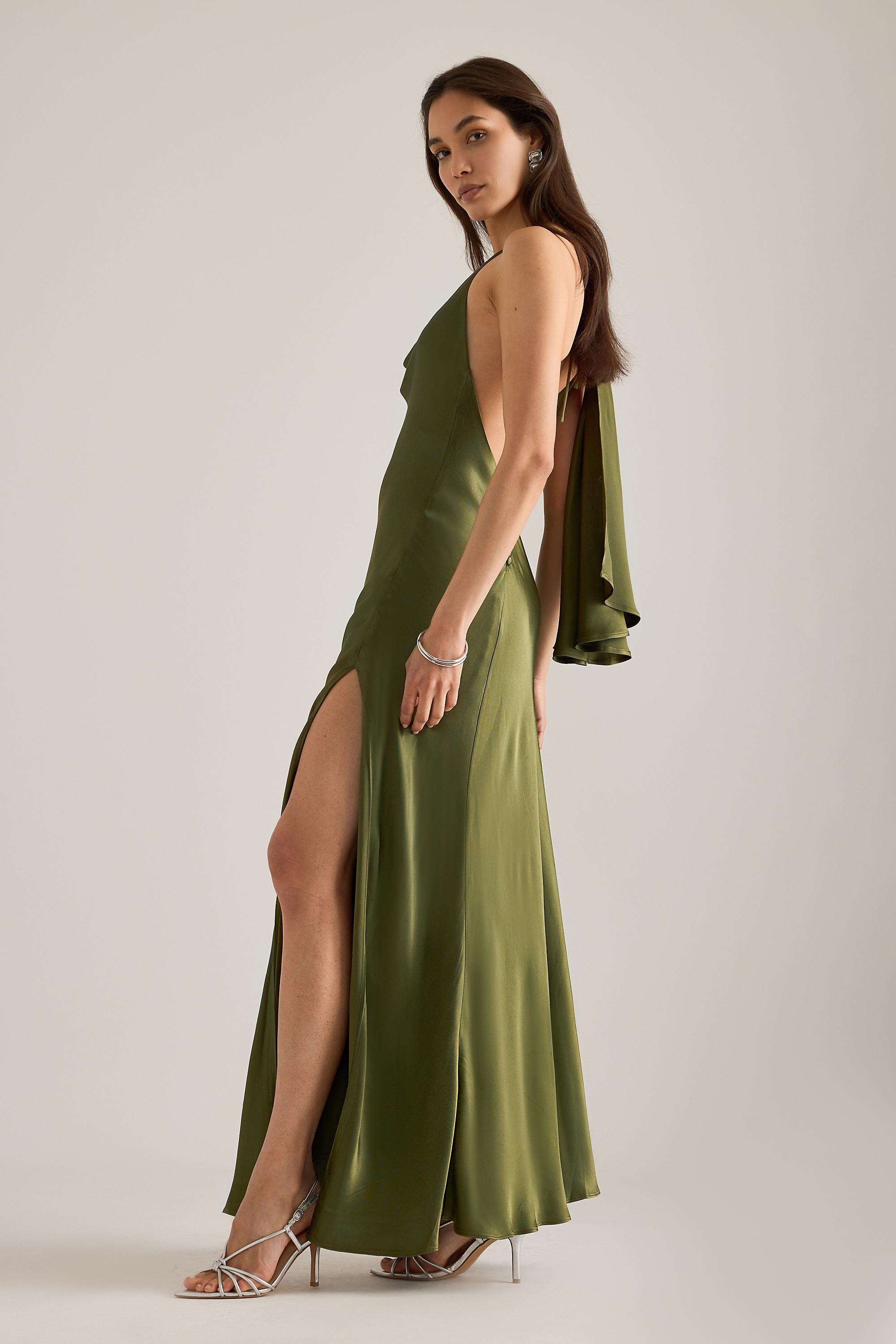 Bardot Anastasia Draped Satin Maxi Dress, Green, Green, medium