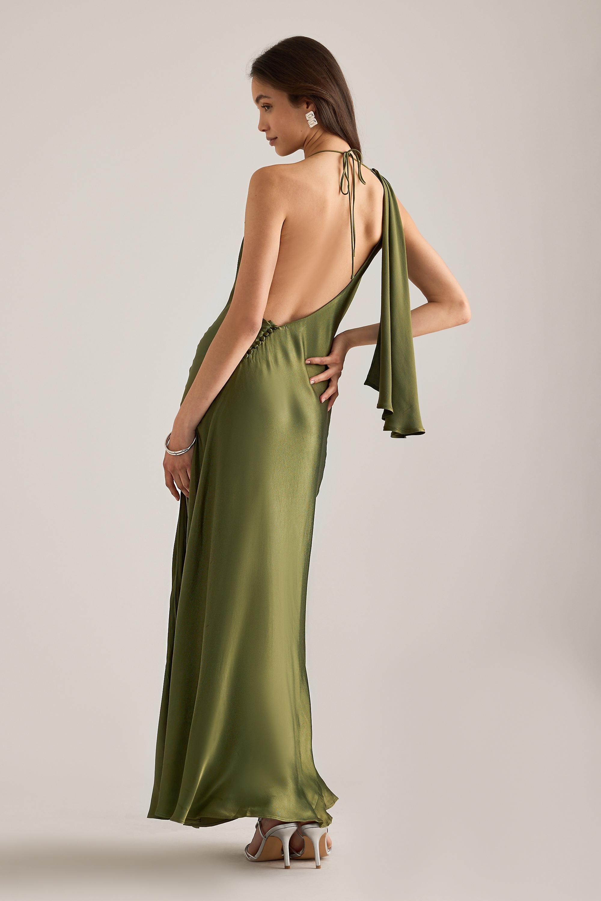 Bardot Anastasia Draped Satin Maxi Dress, Green, Green, large image number 2