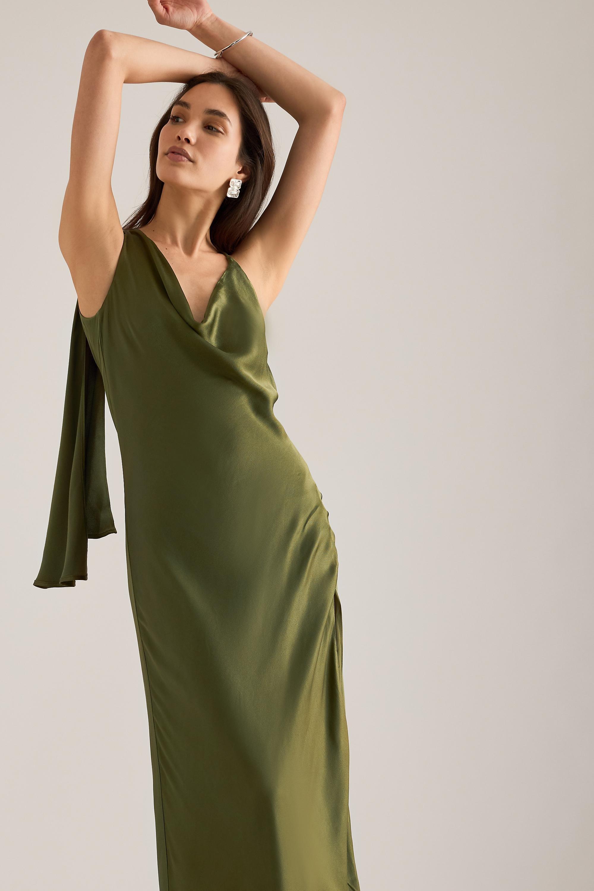Bardot Anastasia Draped Satin Maxi Dress, Green, Green, large image number 4