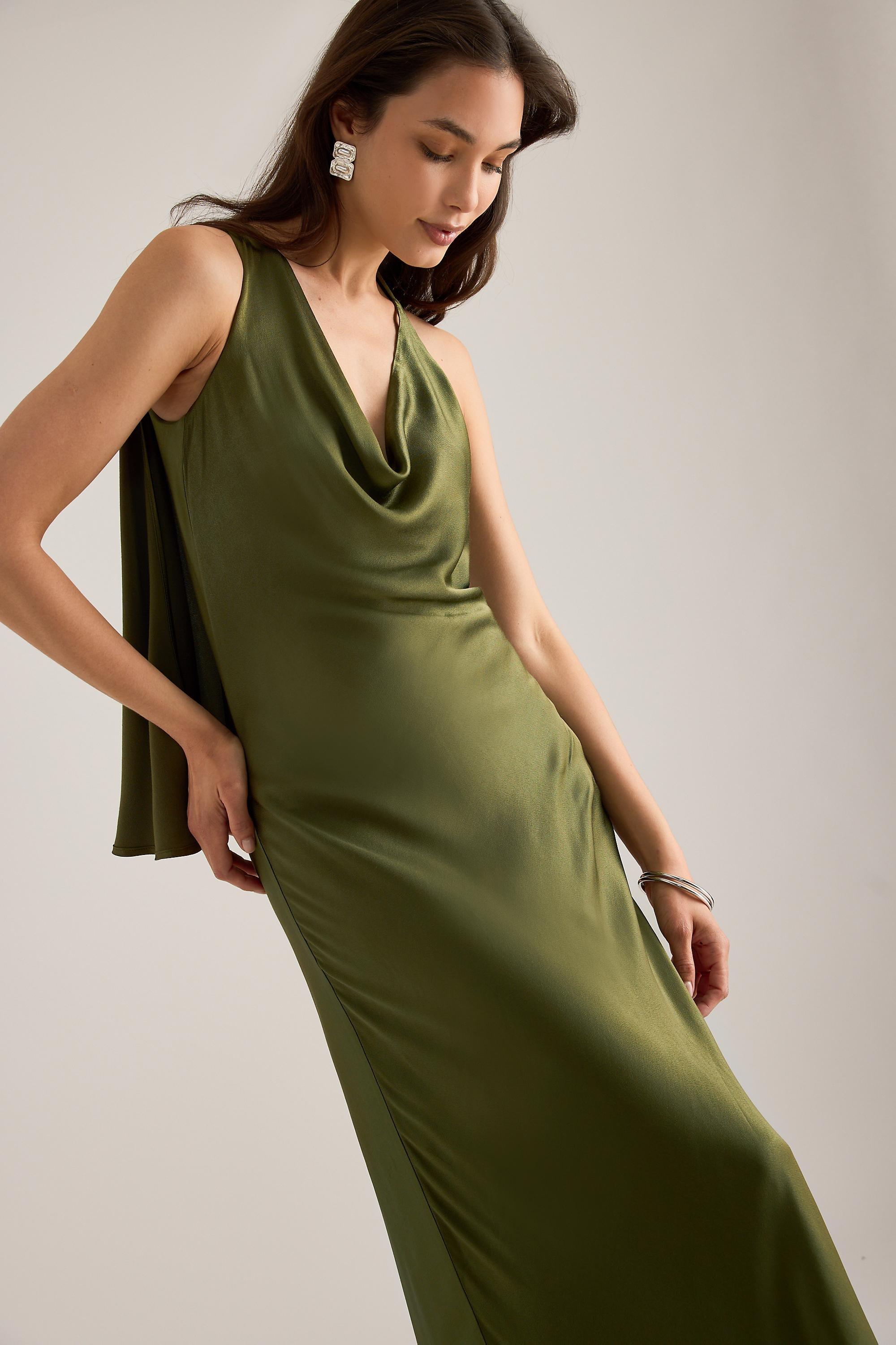 Bardot Anastasia Draped Satin Maxi Dress, Green, Green, large image number 5