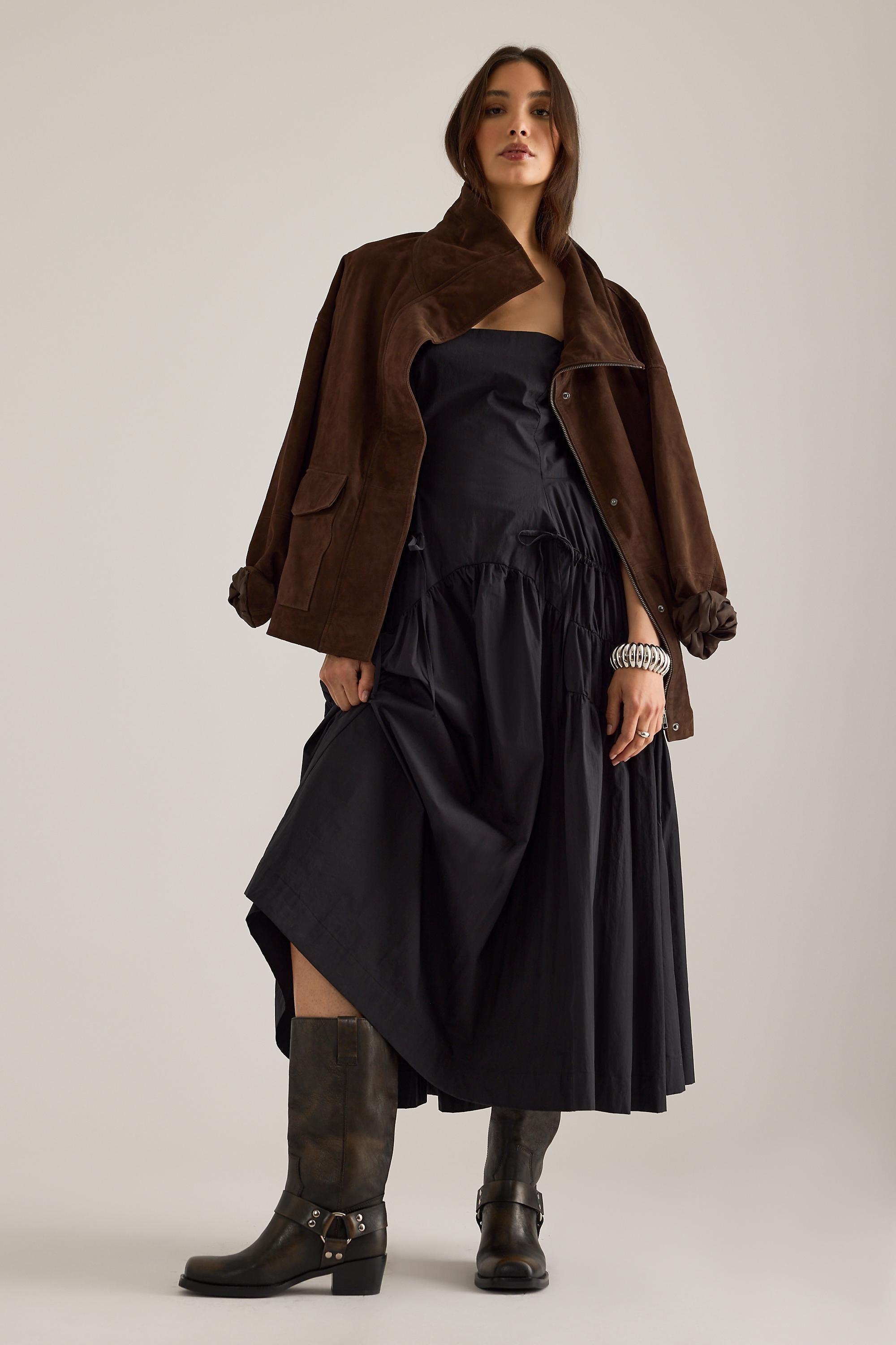 By Anthropologie Ruched Bow Midi Pinafore Dress, Black, large image number 2