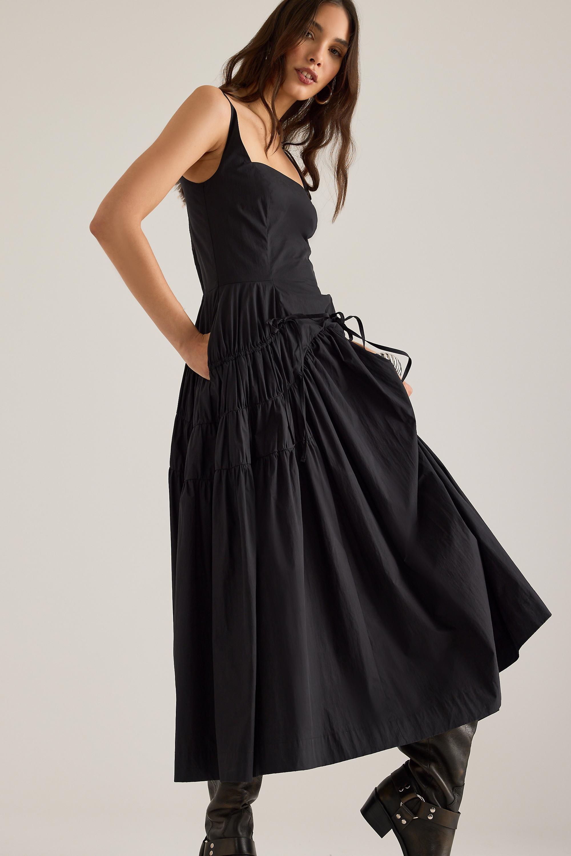 By Anthropologie Ruched Bow Midi Pinafore Dress, Black, large image number 3