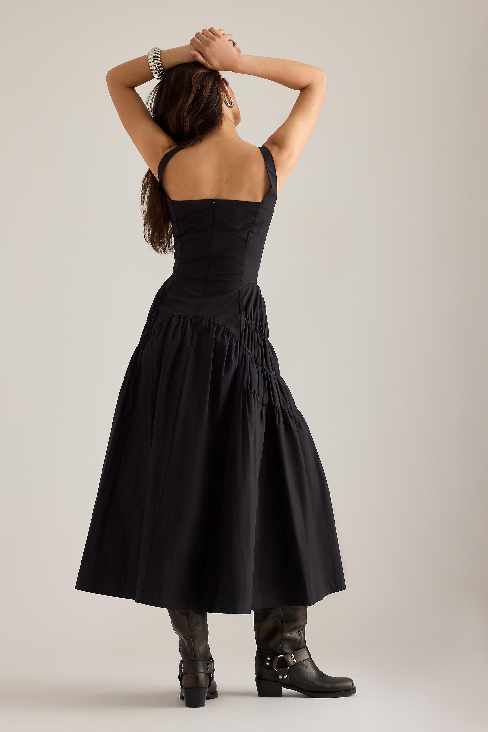 By Anthropologie Ruched Bow Midi Pinafore Dress, Black, large image number 4