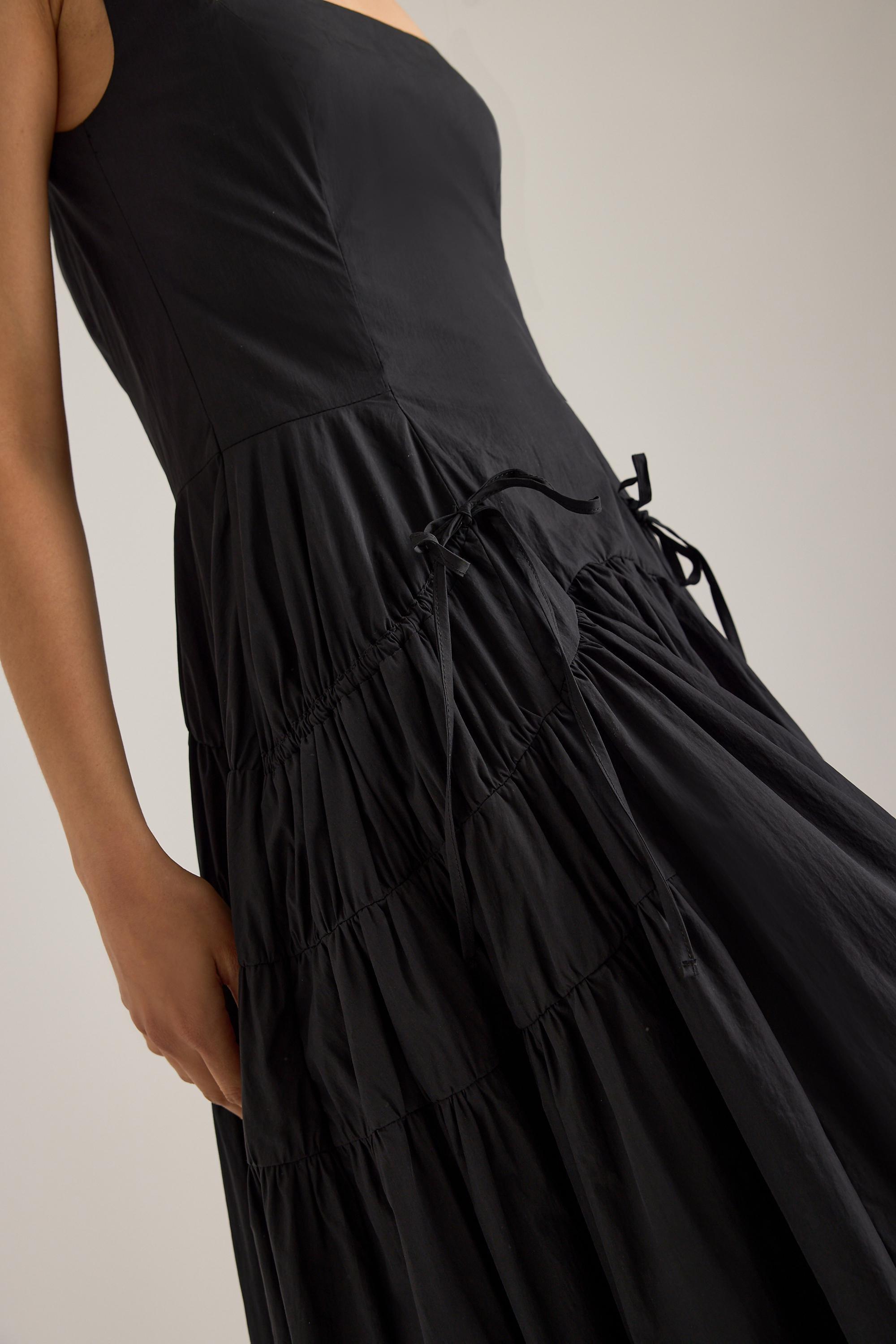 By Anthropologie Ruched Bow Midi Pinafore Dress, Black, large image number 5