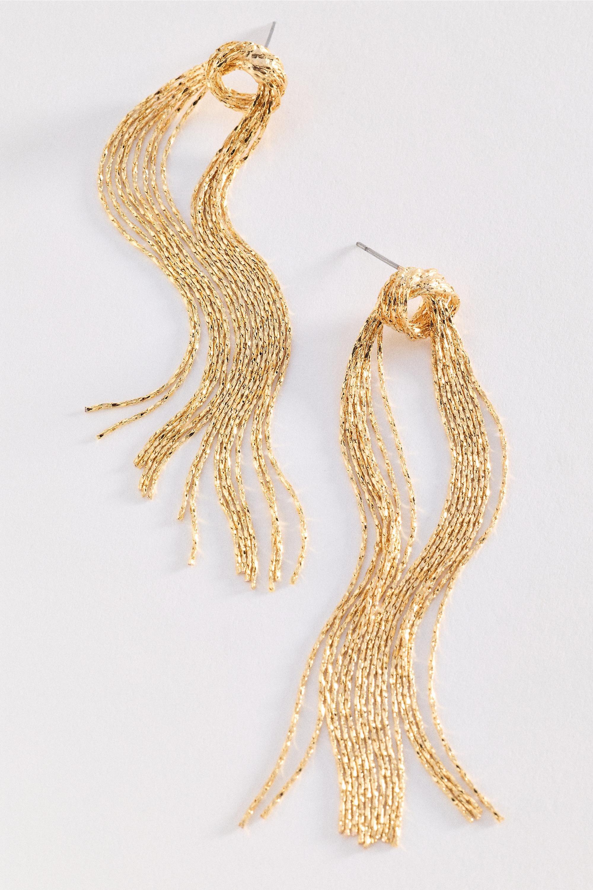 GOLD Chain Fringe Drop Earrings, Gold, large image number 0