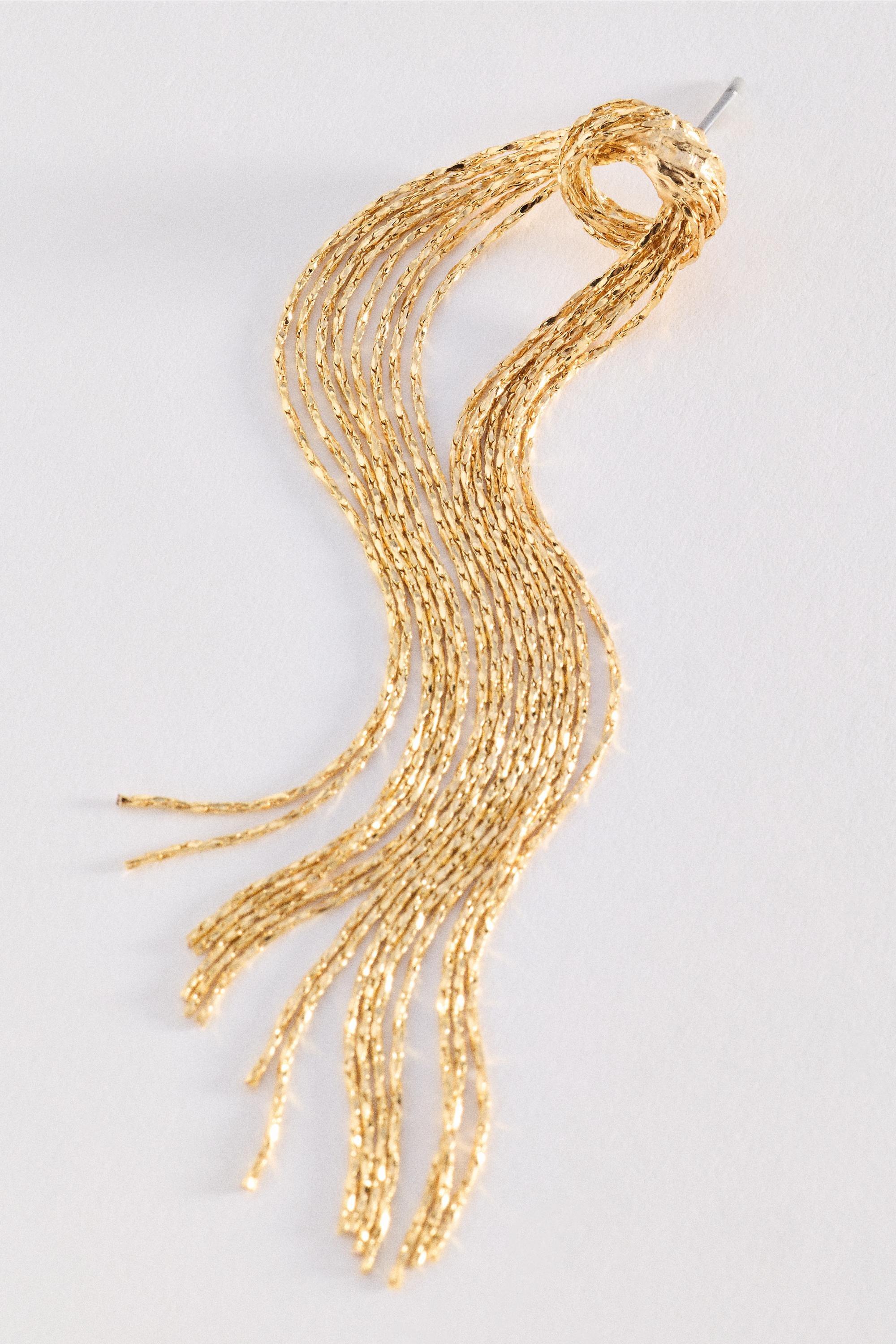 GOLD Chain Fringe Drop Earrings, Gold, medium