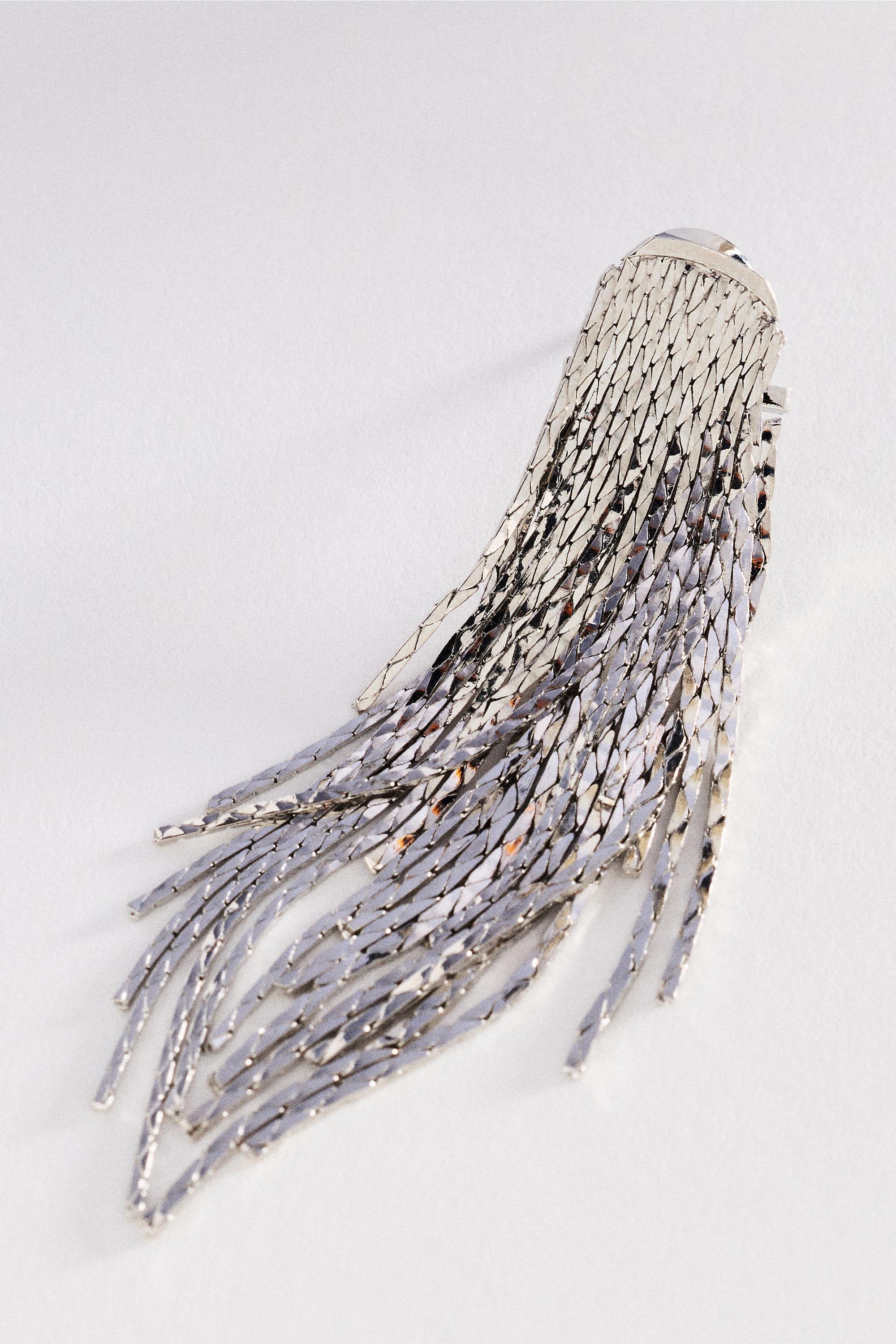 SILVER Metal Fringe Drop Earrings, Silver, large image number 1