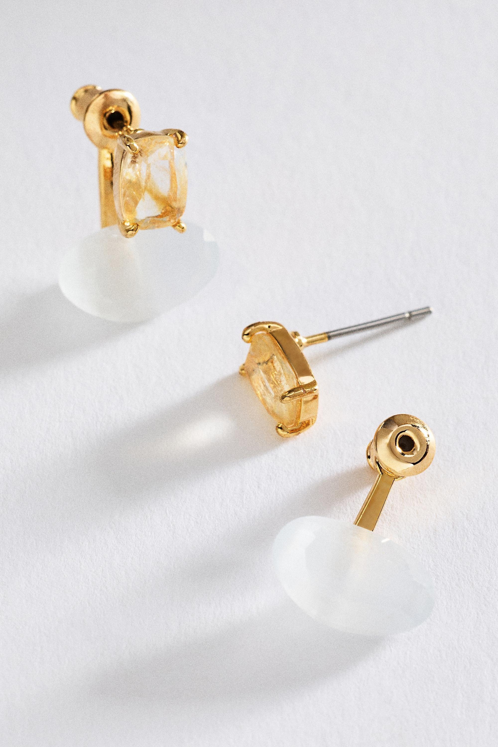 Small Stone Earrings, Clear, Clear, large image number 0
