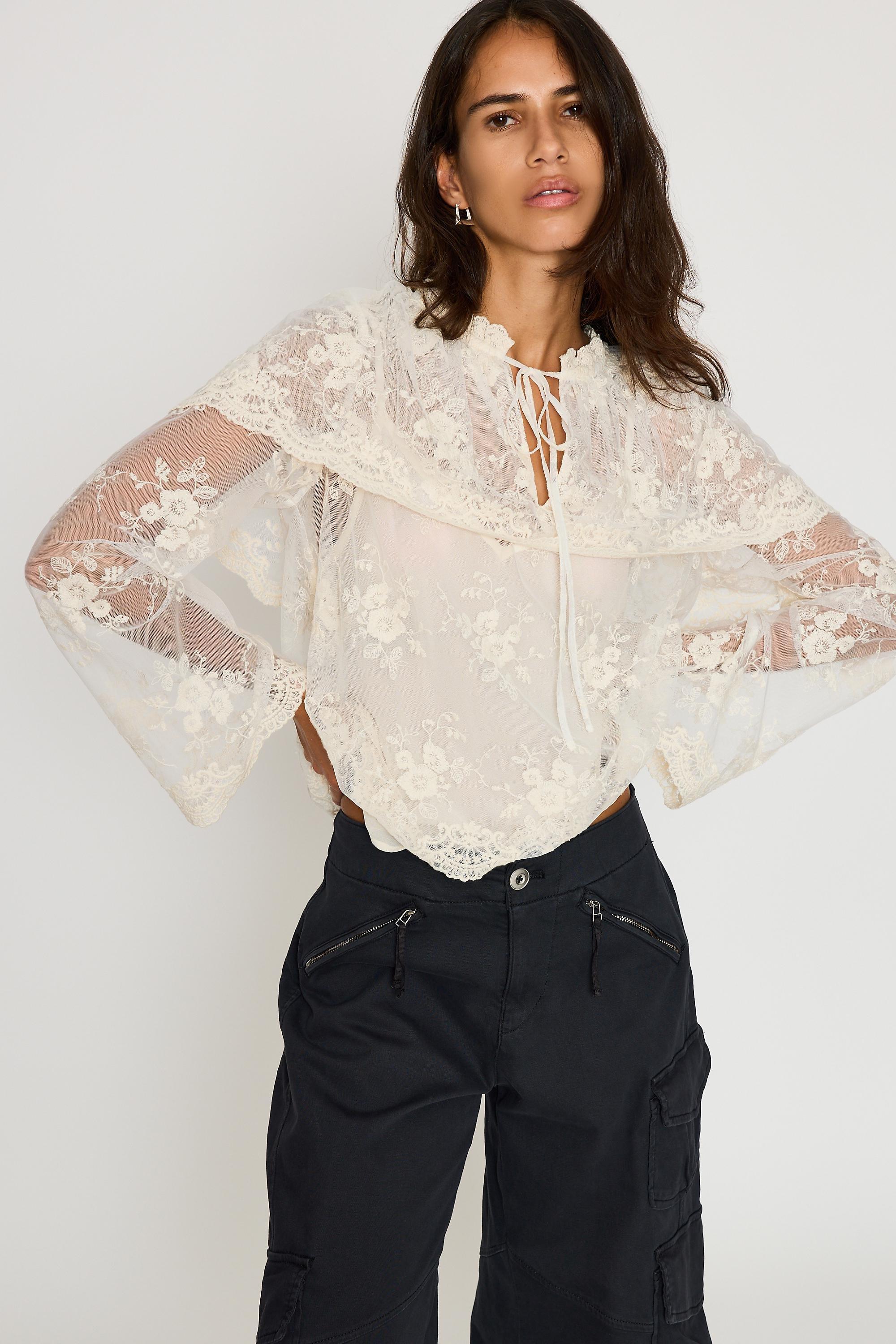By Anthropologie Long-Sleeve Cape Lace Blouse, White, Cream, large image number 0