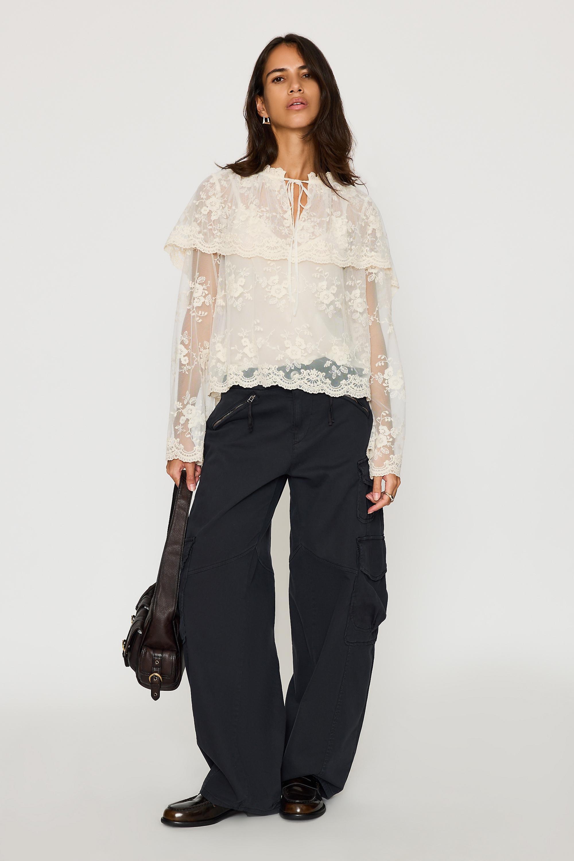 By Anthropologie Long-Sleeve Cape Lace Blouse, White, Cream, large image number 1