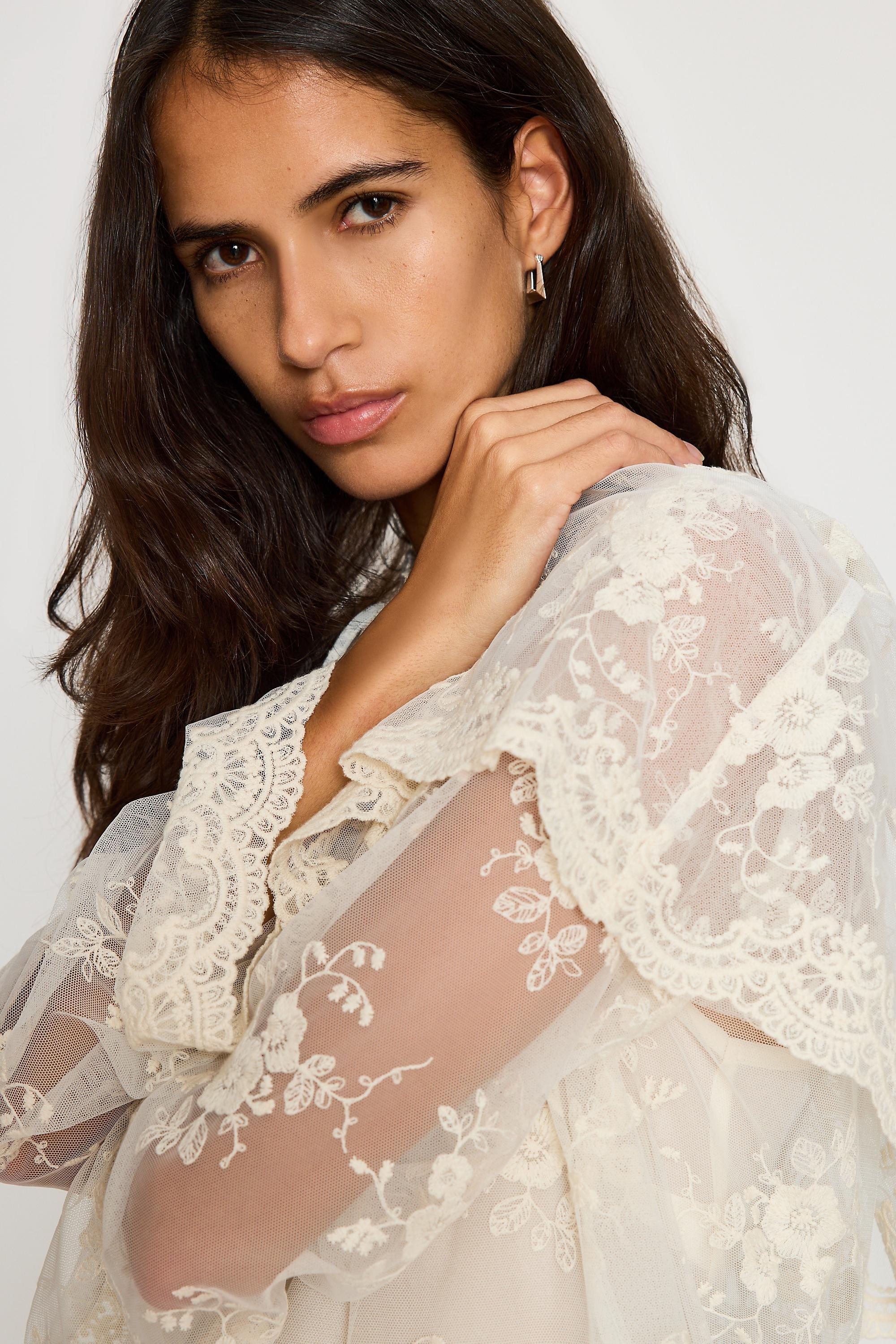 By Anthropologie Long-Sleeve Cape Lace Blouse, White, Cream, large image number 2