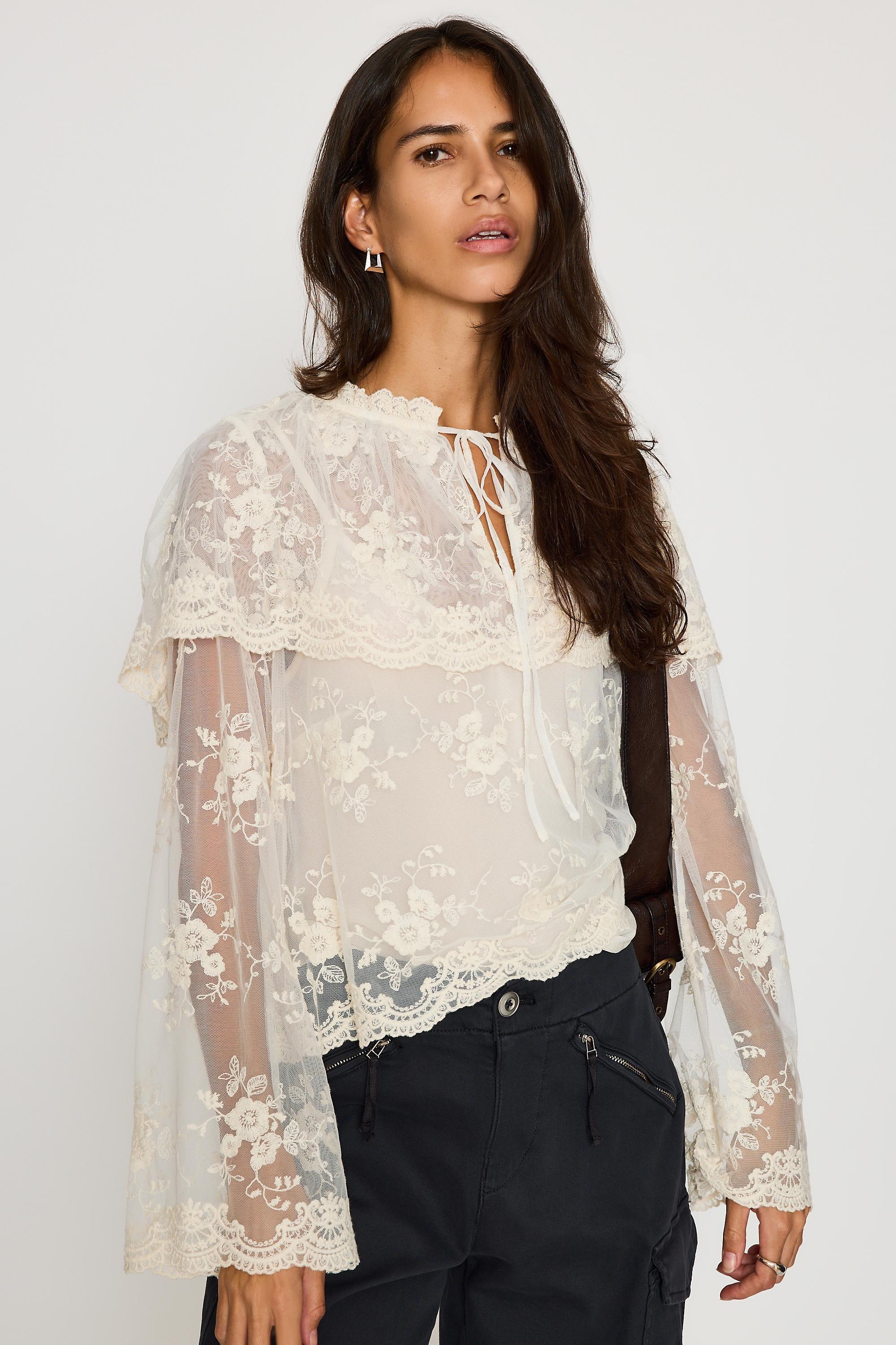 By Anthropologie Long-Sleeve Cape Lace Blouse, White, Cream, large image number 3