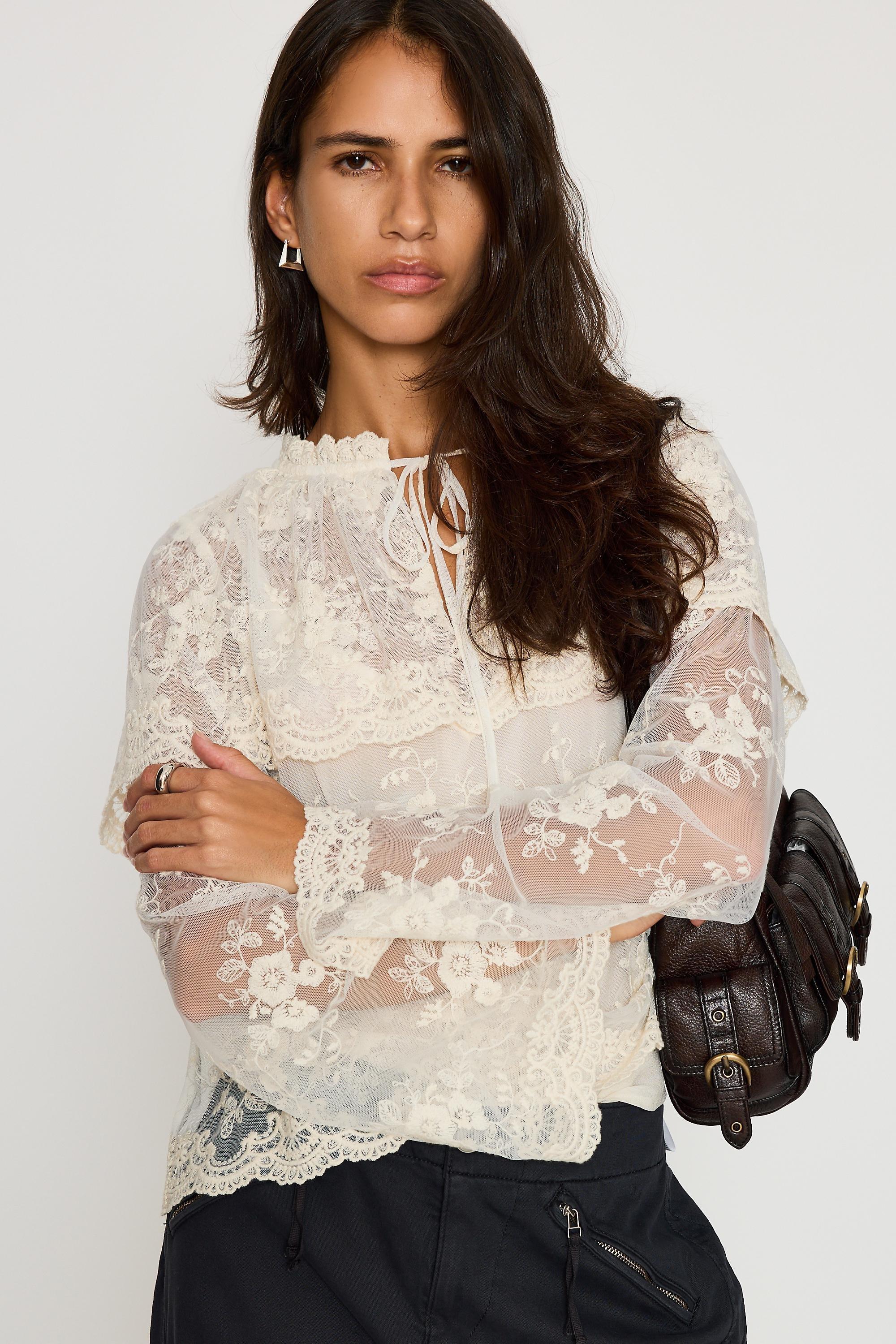 By Anthropologie Long-Sleeve Cape Lace Blouse, White, Cream, large image number 4
