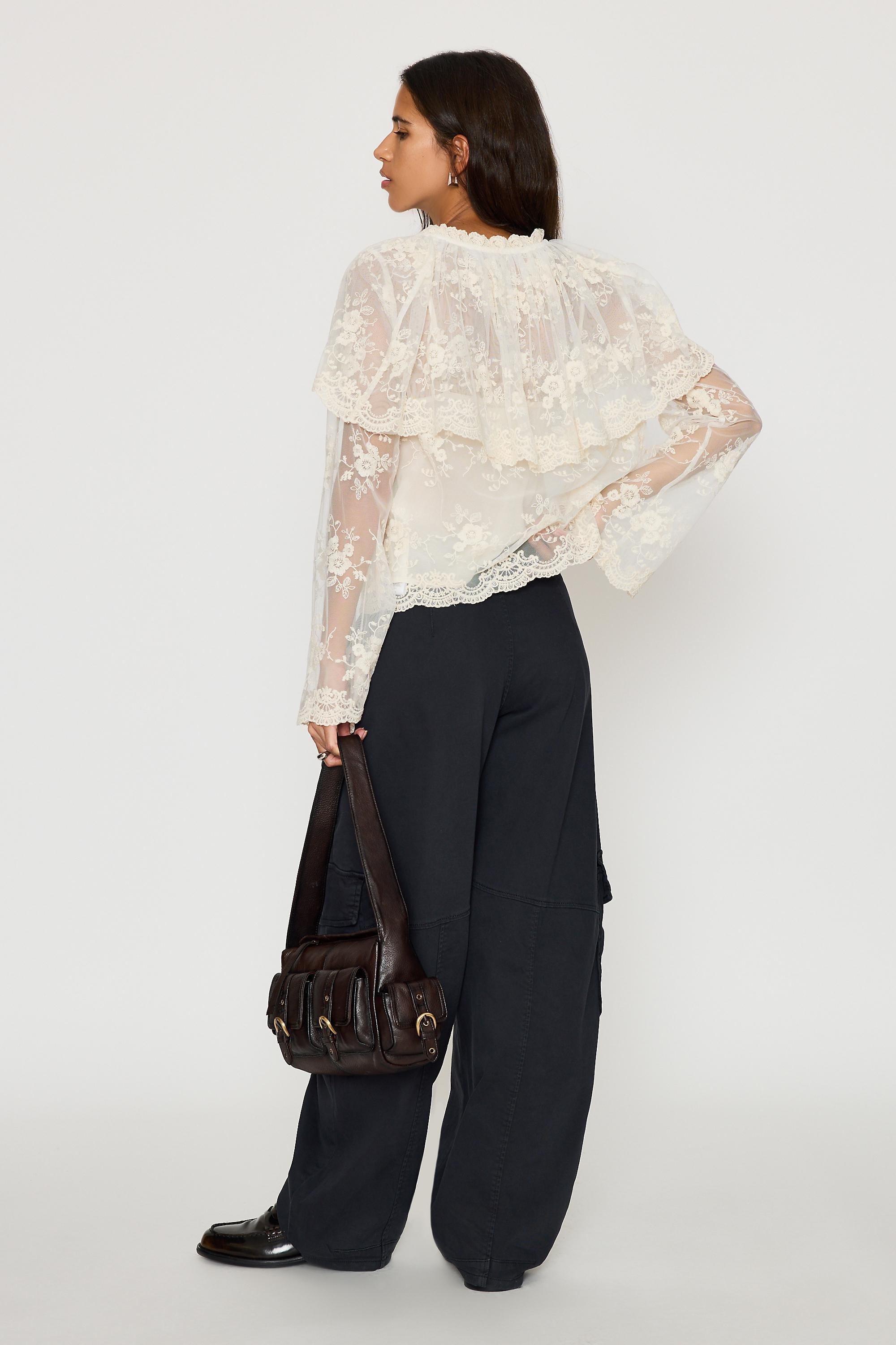 By Anthropologie Long-Sleeve Cape Lace Blouse, White, Cream, large image number 5