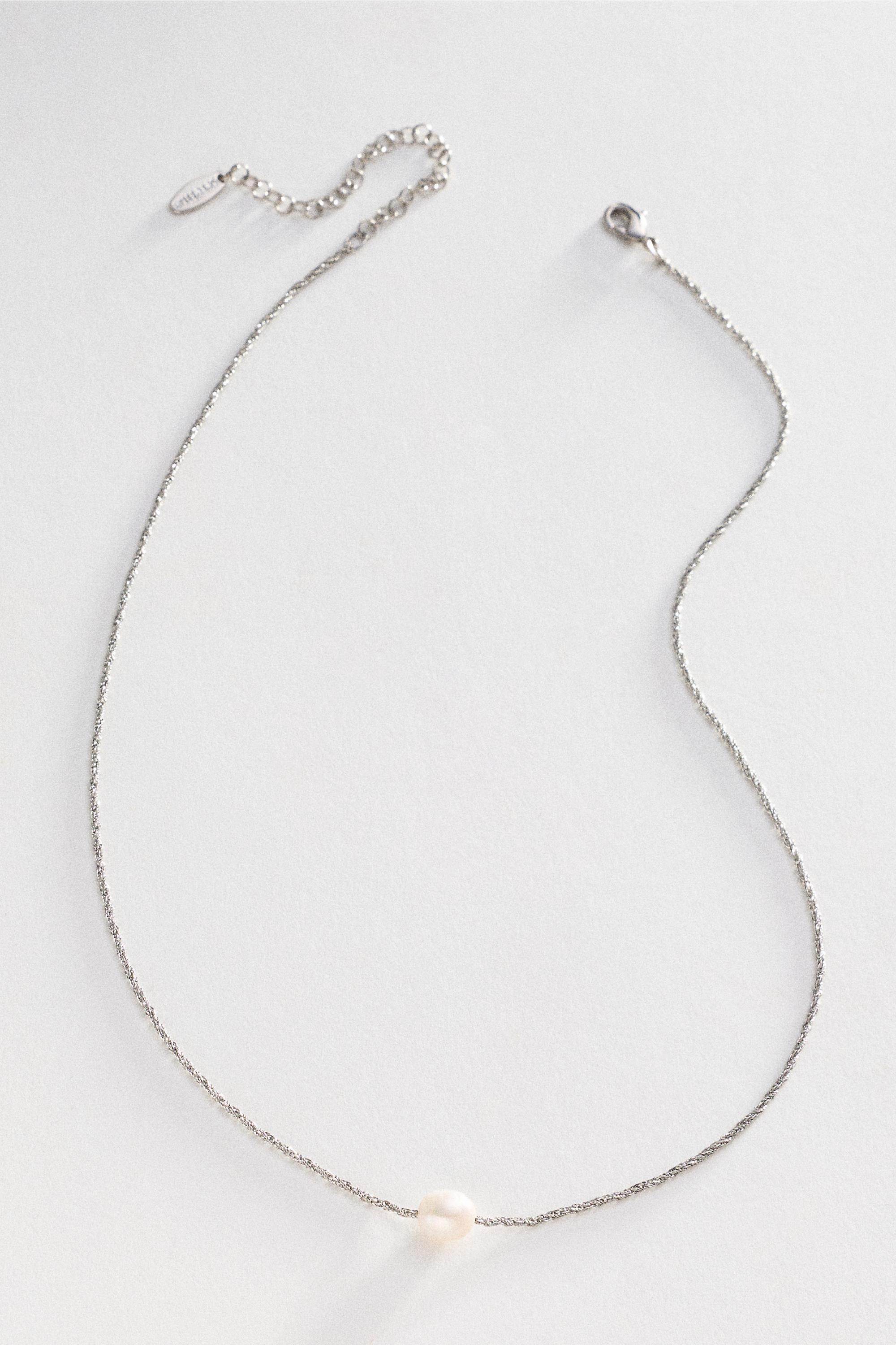 SILVER Delicate Pearl Pendant Necklace, Silver, medium