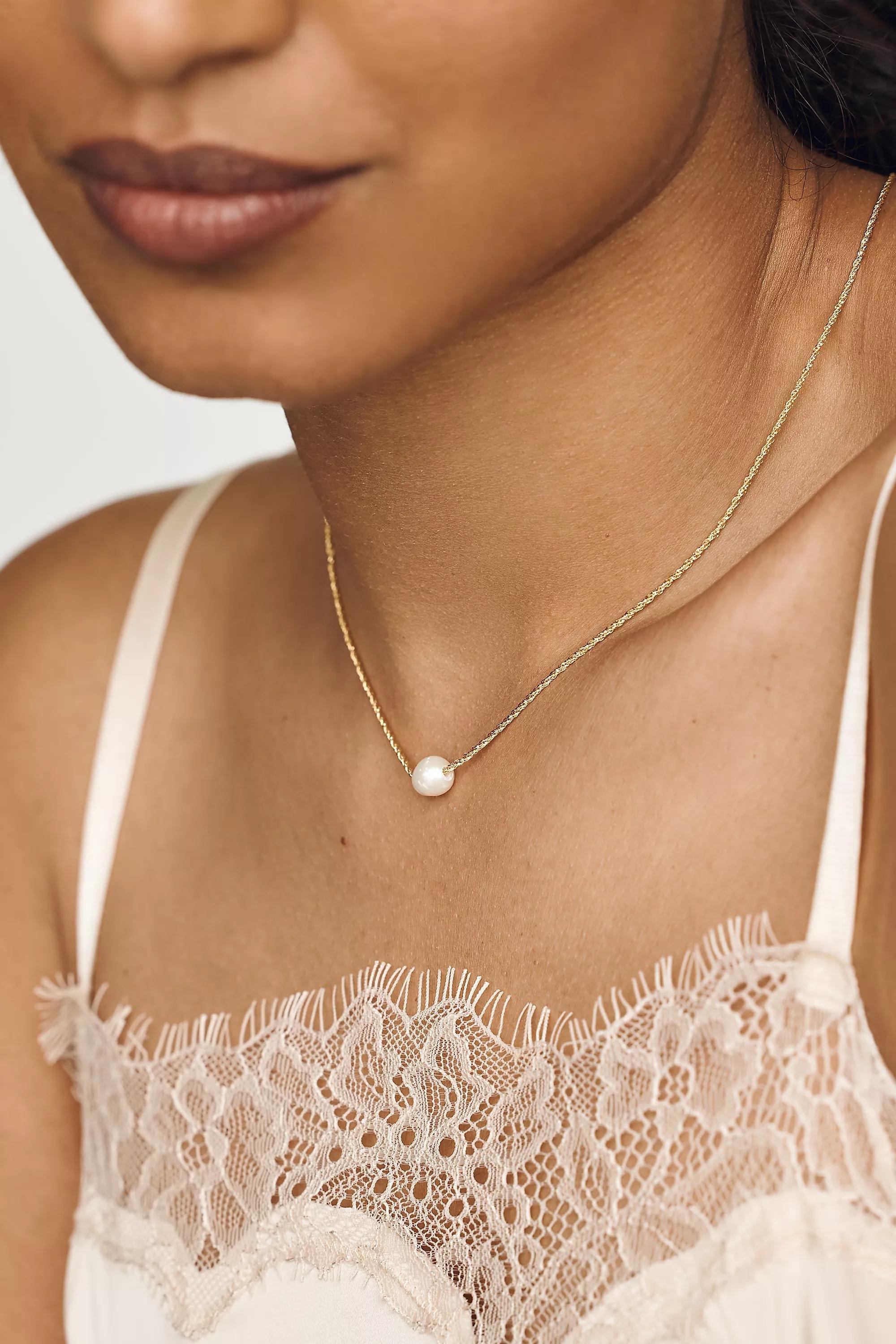 Delicate Pearl Pendant Necklace, Gold, Gold, large image number 0