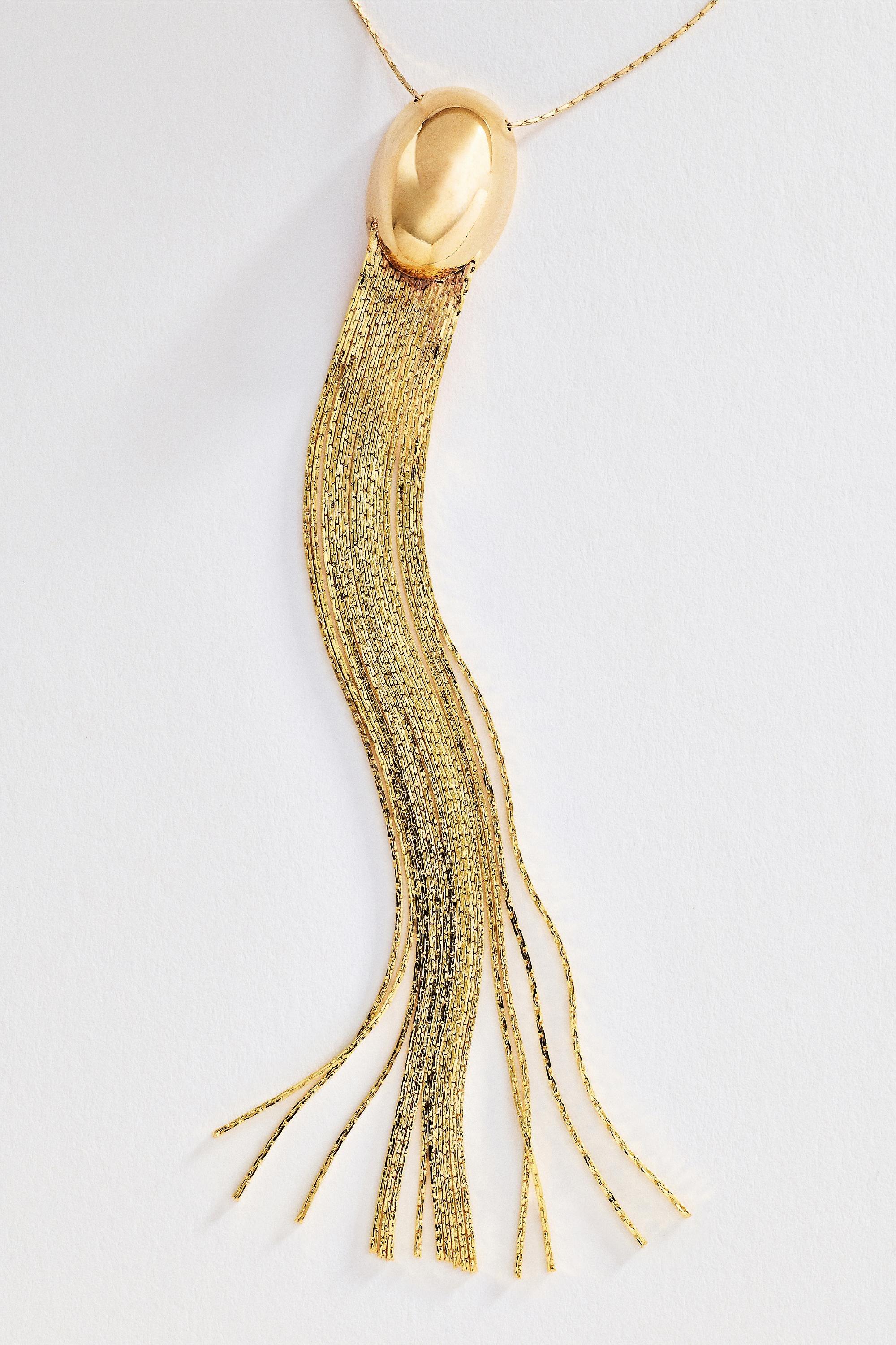 Fringe Pendant Necklace, Gold, Gold, medium
