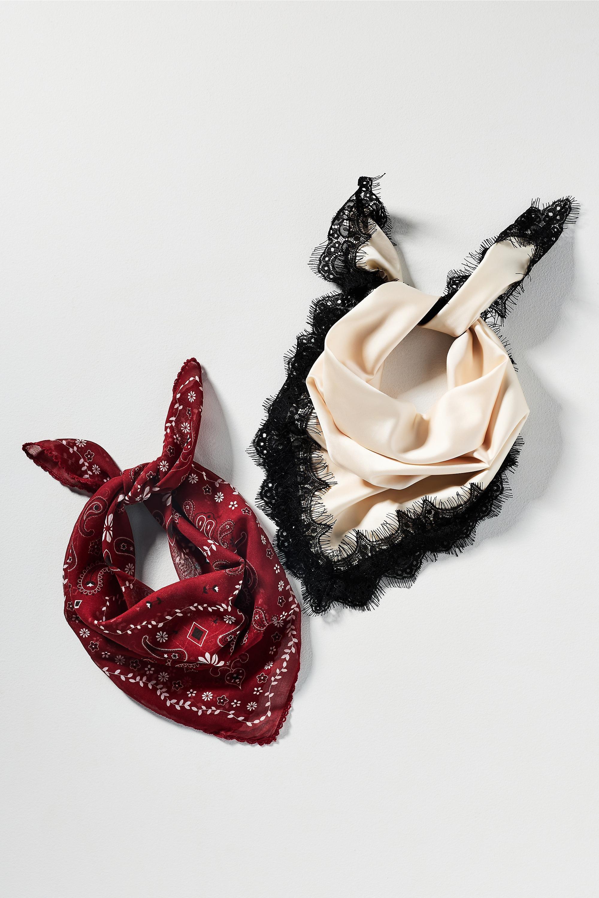 Lace Bandana Hair Scarves, Set Of 2, Red, Red, large image number 0