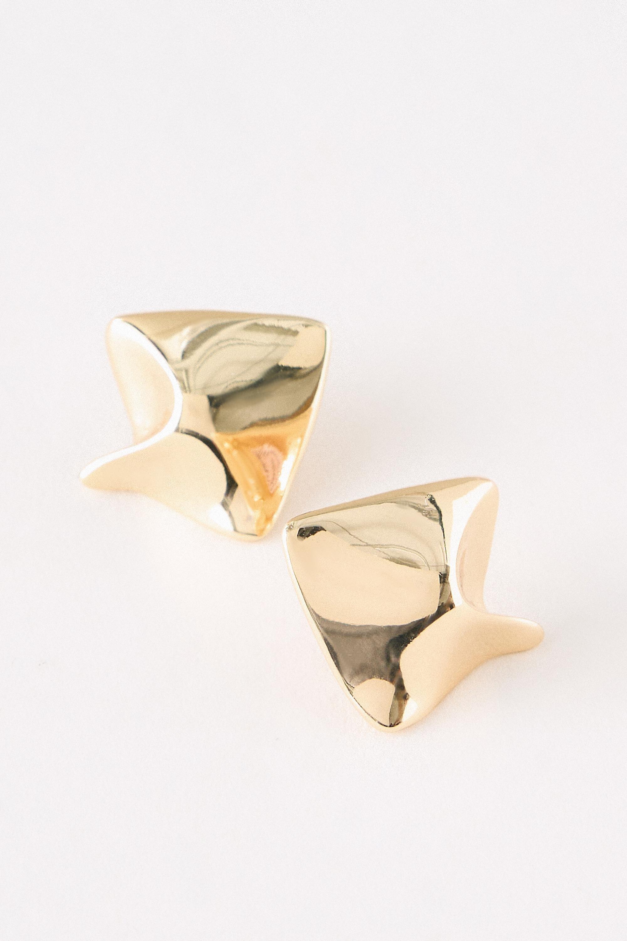 Sculpted Square Stud Earrings, Gold, Gold, medium