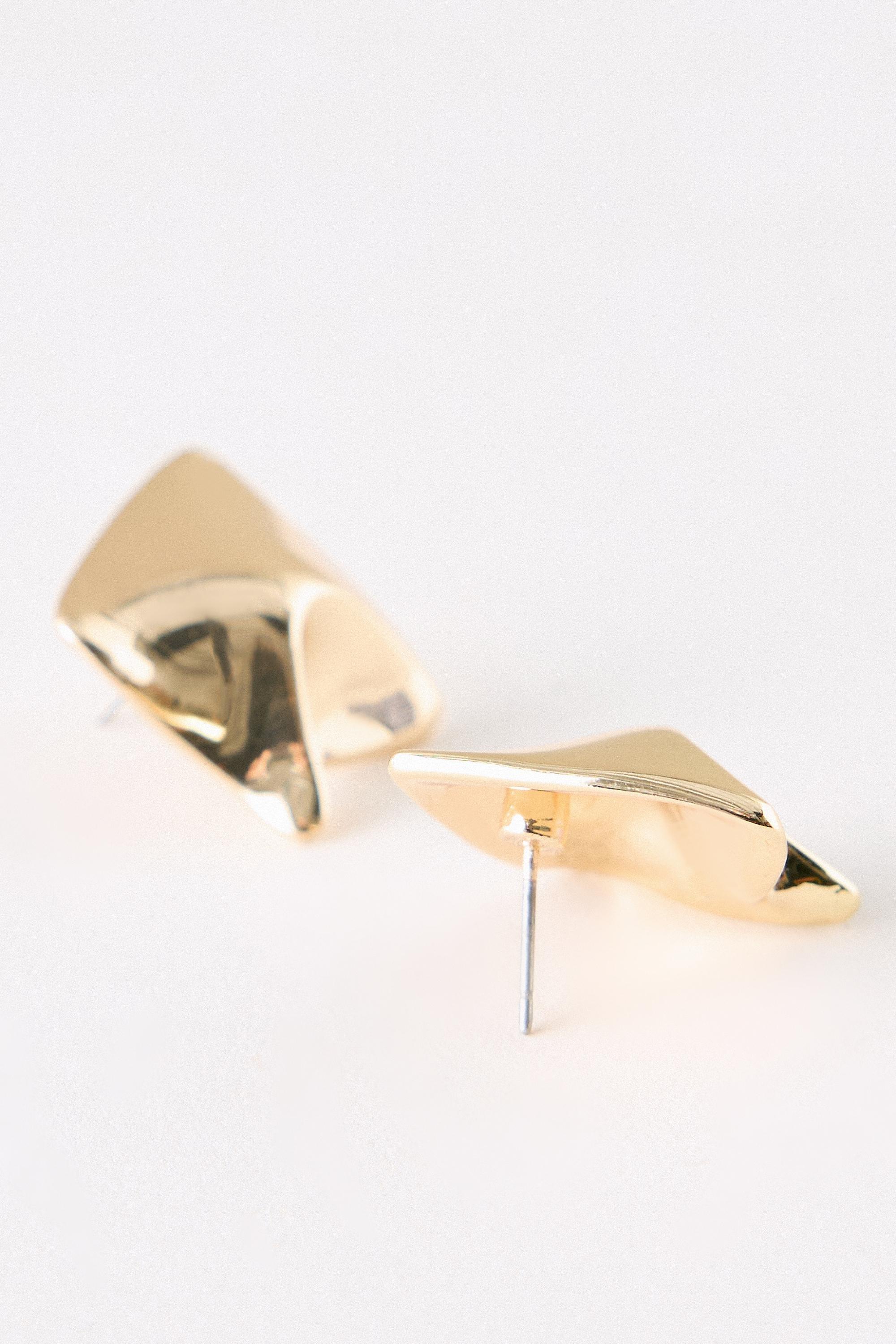 Sculpted Square Stud Earrings, Gold, Gold, medium