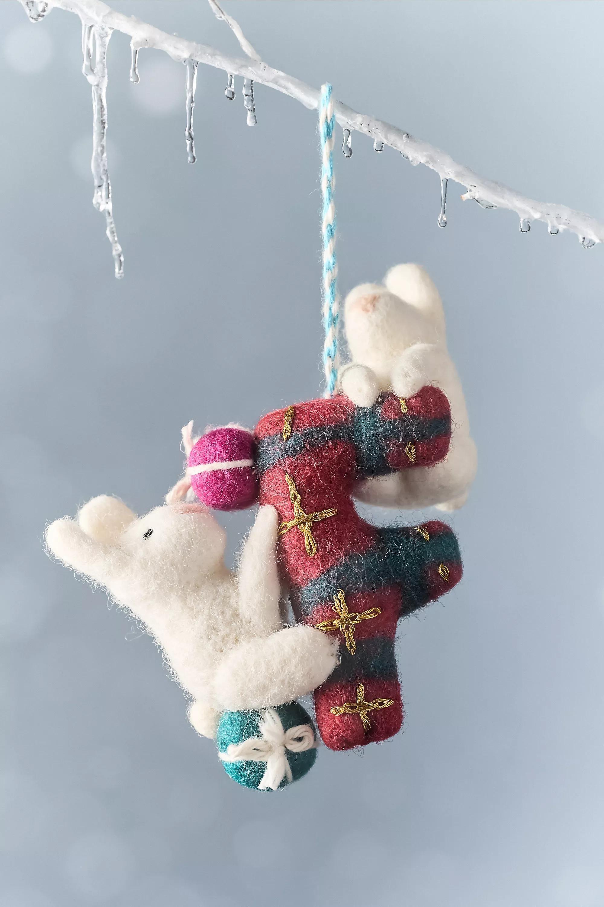 F Holiday Helpers Felt Monogram Ornament, Multicolour, Multicolour, large image number 0