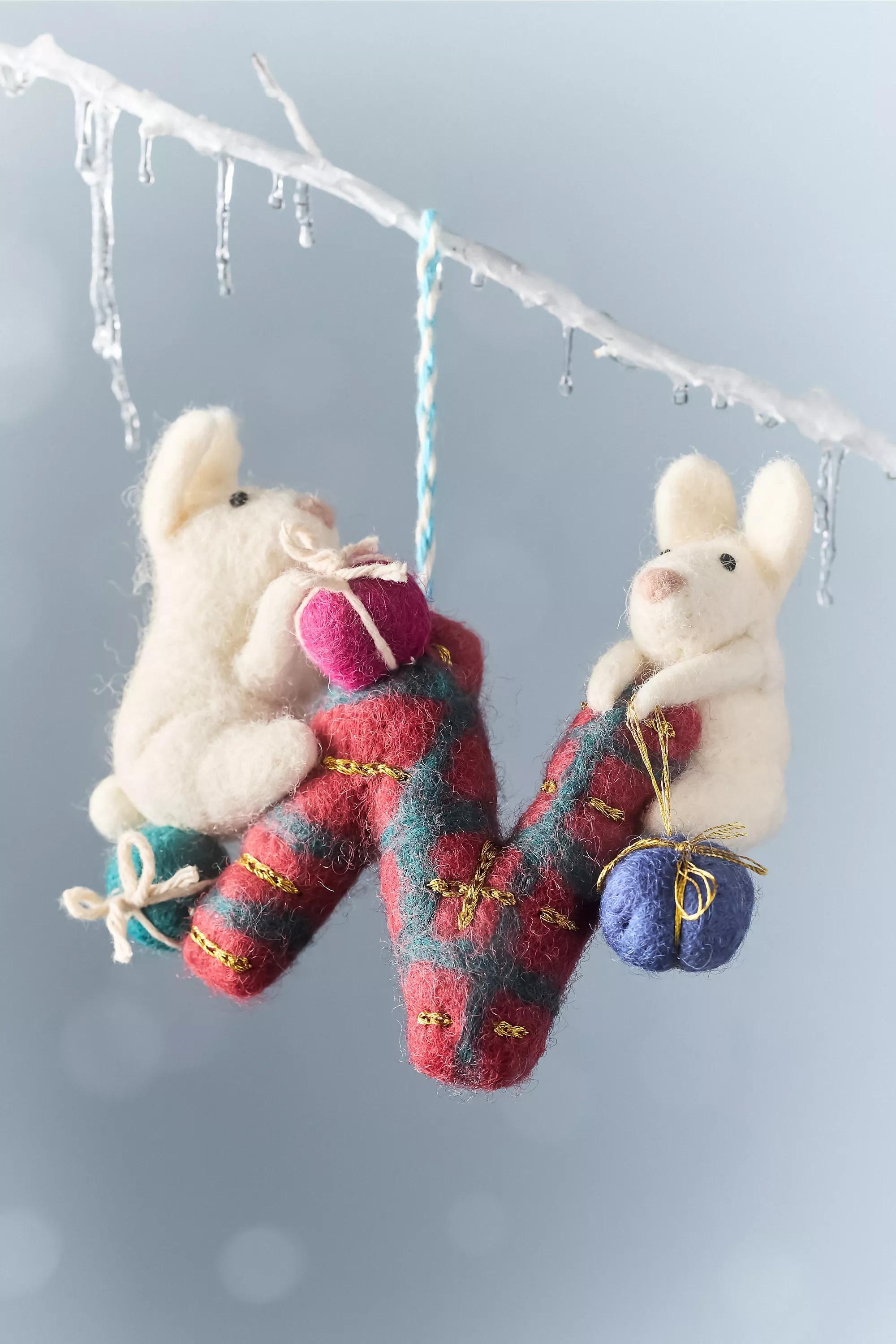 N Holiday Helpers Felt Monogram Ornament, Multicolour, Multicolour, medium