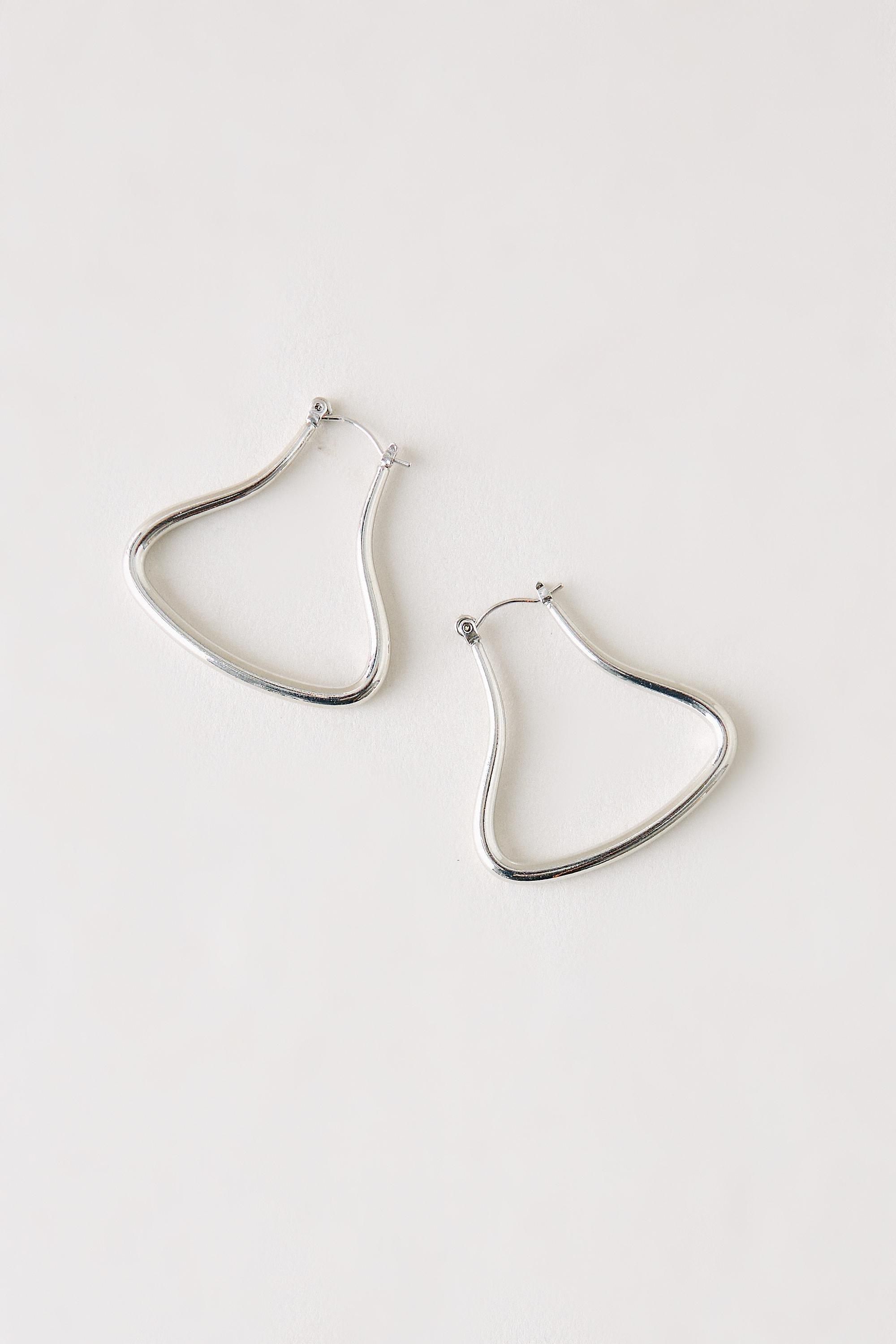 SILVER Sculpted Hoop Earrings, Women, Silver, medium