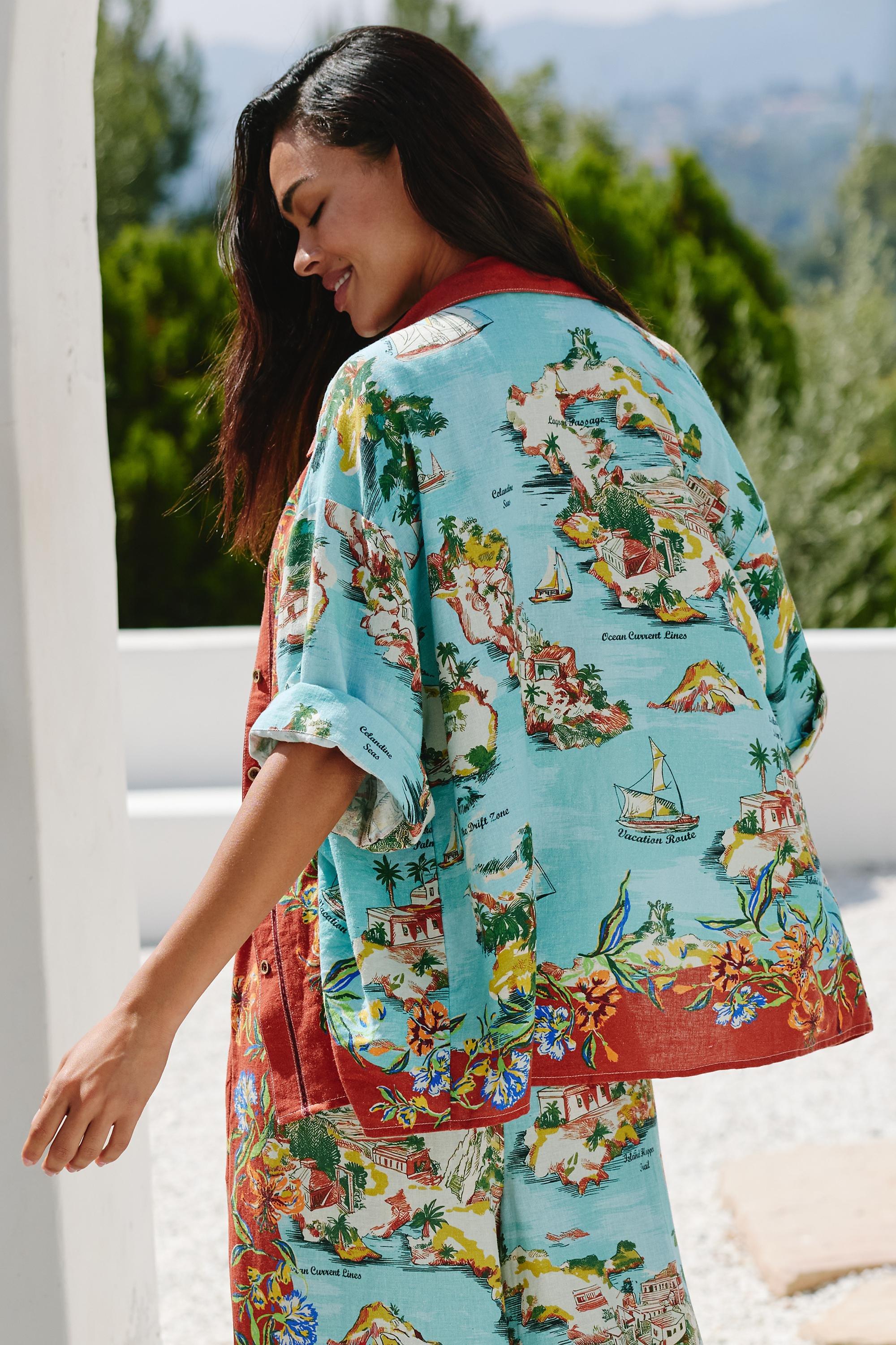Celandine Short-Sleeve Buttondown Shirt, Multicolour, Blue, large image number 1