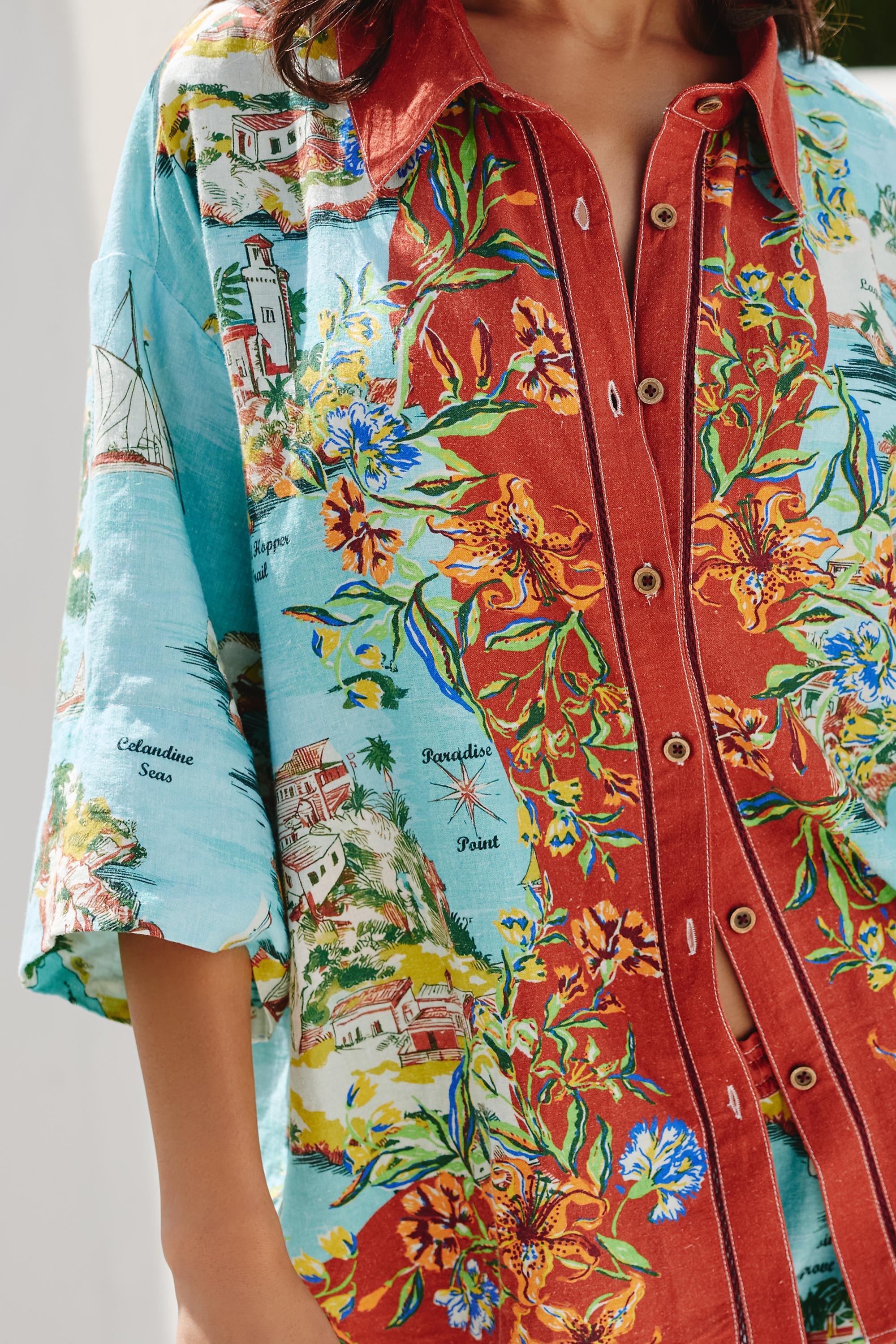 Celandine Short-Sleeve Buttondown Shirt, Multicolour, Blue, large image number 2
