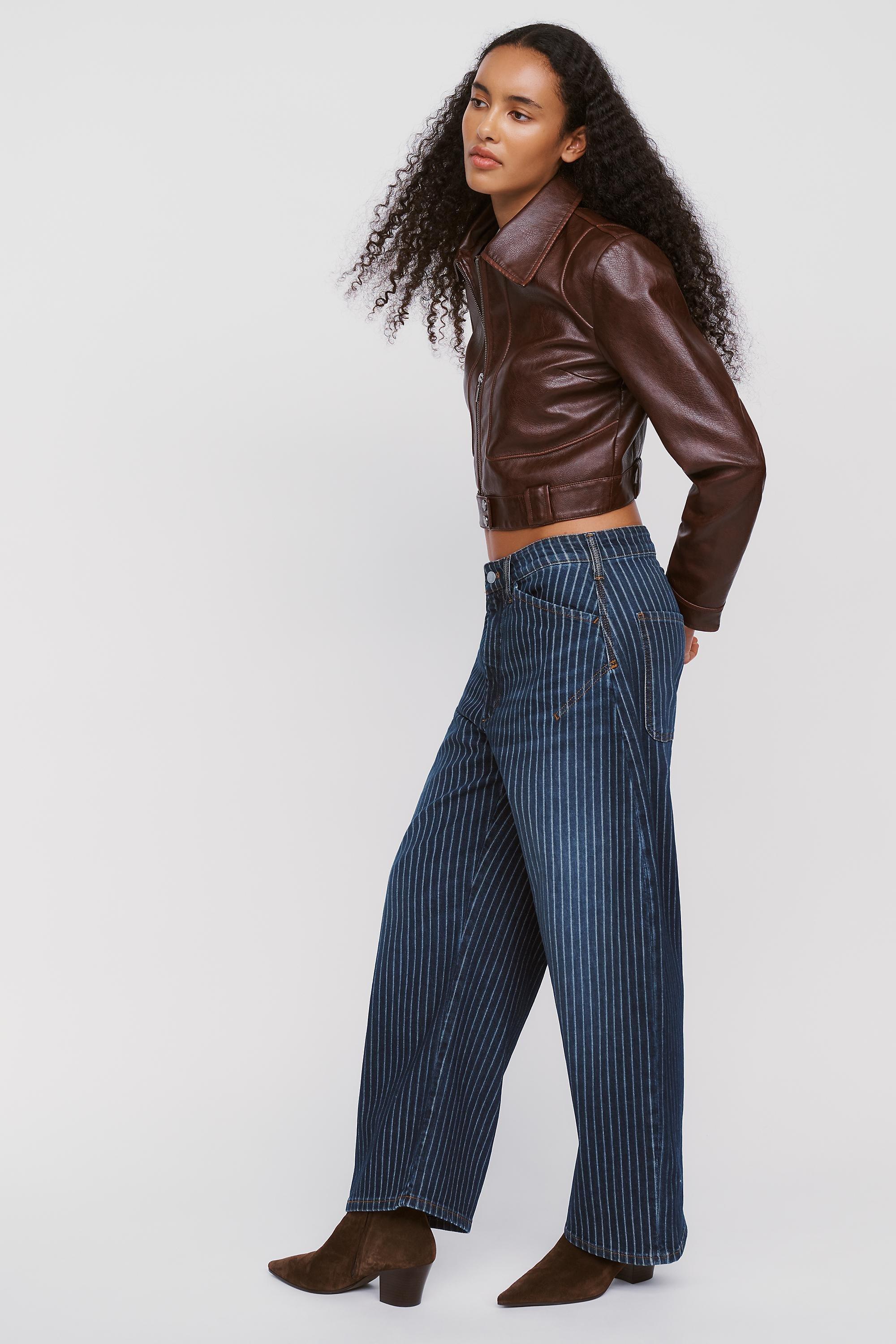 By Pilcro The Kayden Pinstripe Carpenter Barrel Jeans, Blue, Blue, medium