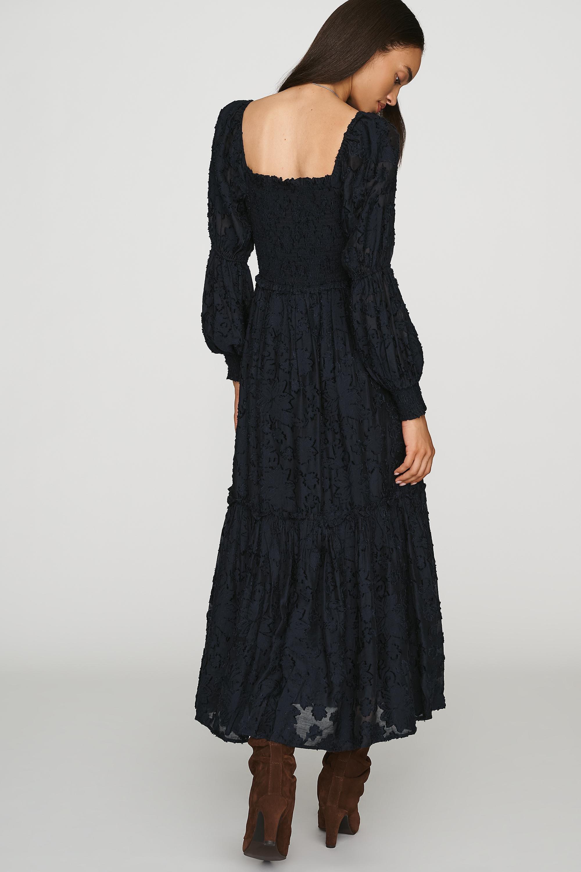 Black By Anthropologie Tiered Puff-Sleeve Midi Dress, Black, large image number 2