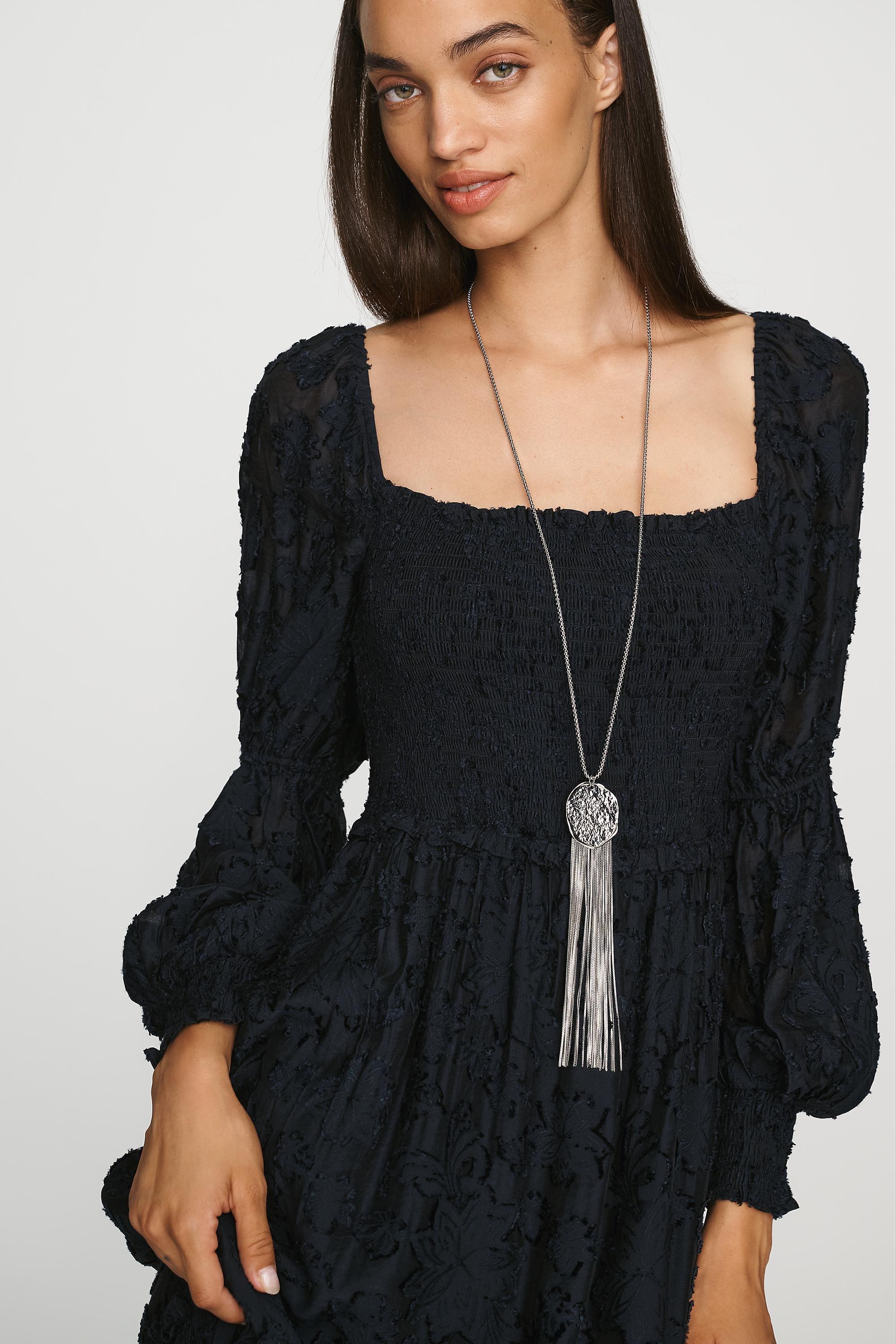 Black By Anthropologie Tiered Puff-Sleeve Midi Dress, Black, large image number 3