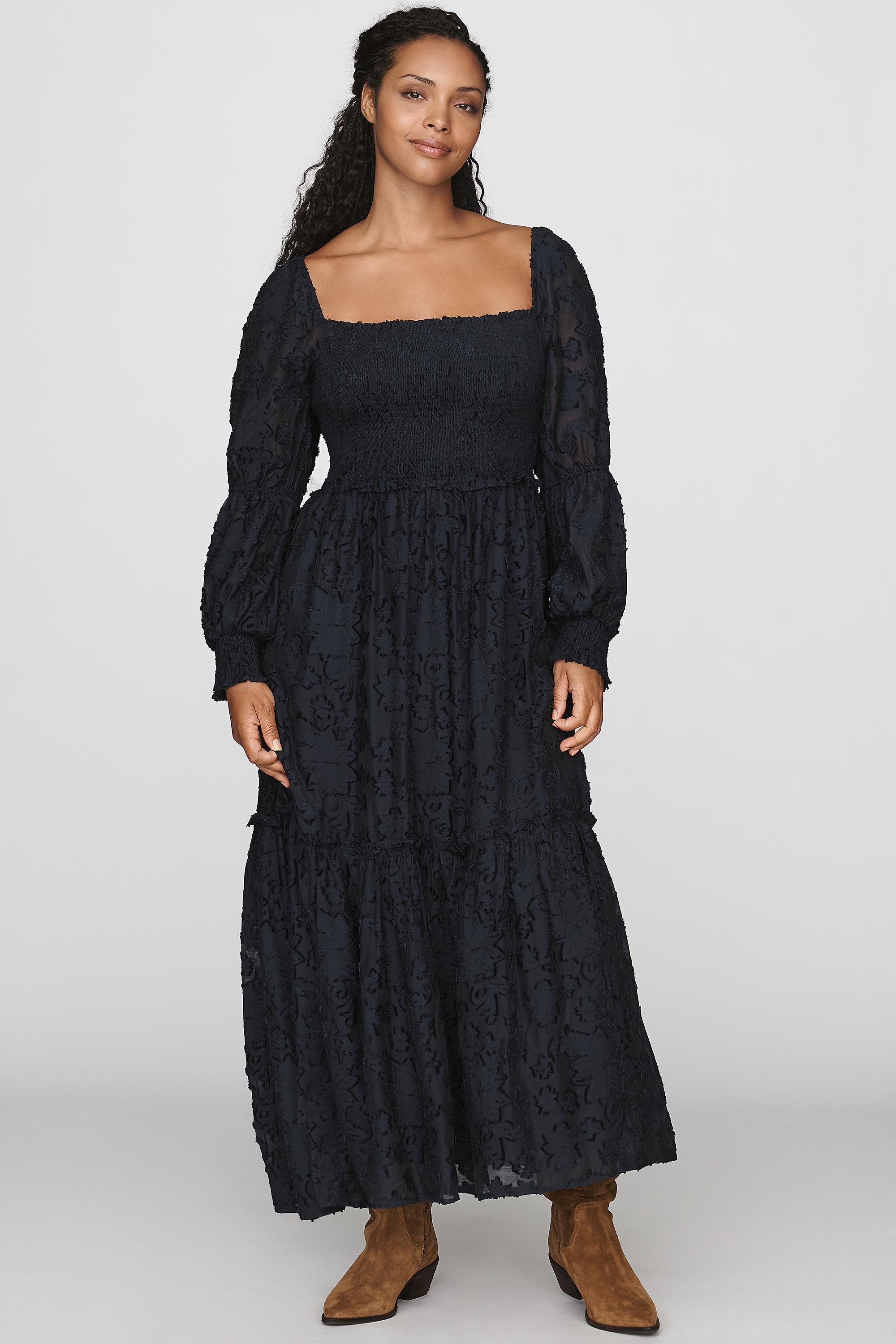 Black By Anthropologie Tiered Puff-Sleeve Midi Dress, Black, large image number 4