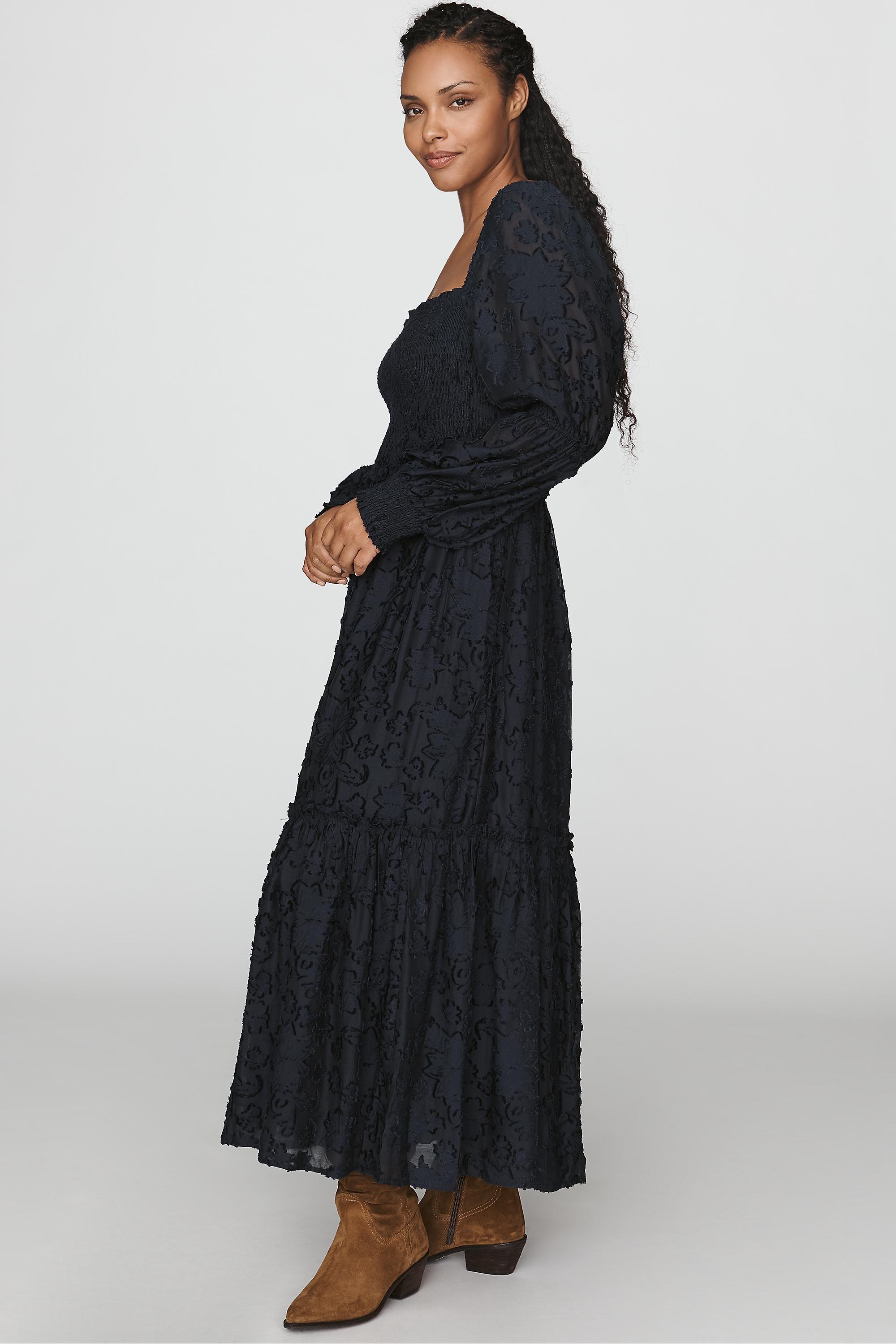 Black By Anthropologie Tiered Puff-Sleeve Midi Dress, Black, large image number 5