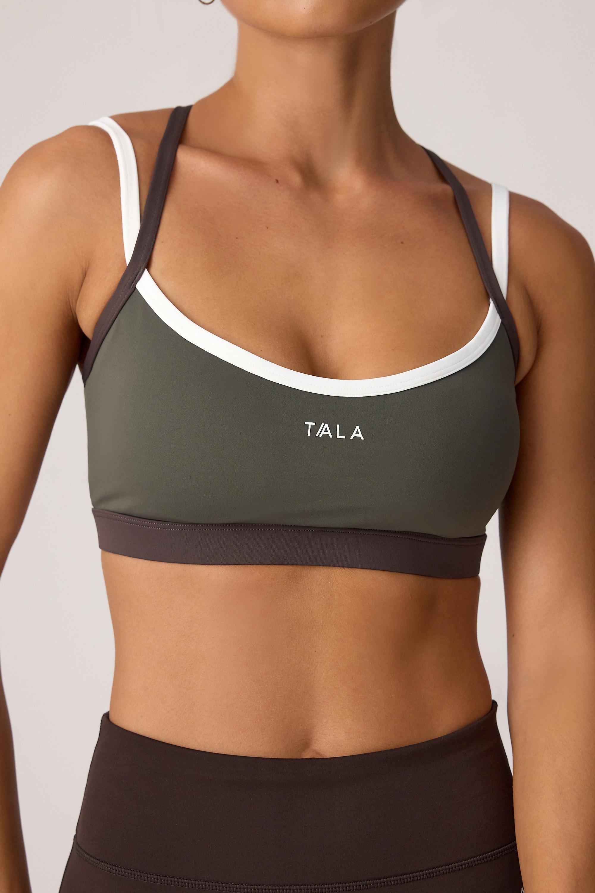 TALA Contrast Cross Strap Sports Bra, Khaki, Green, large image number 4