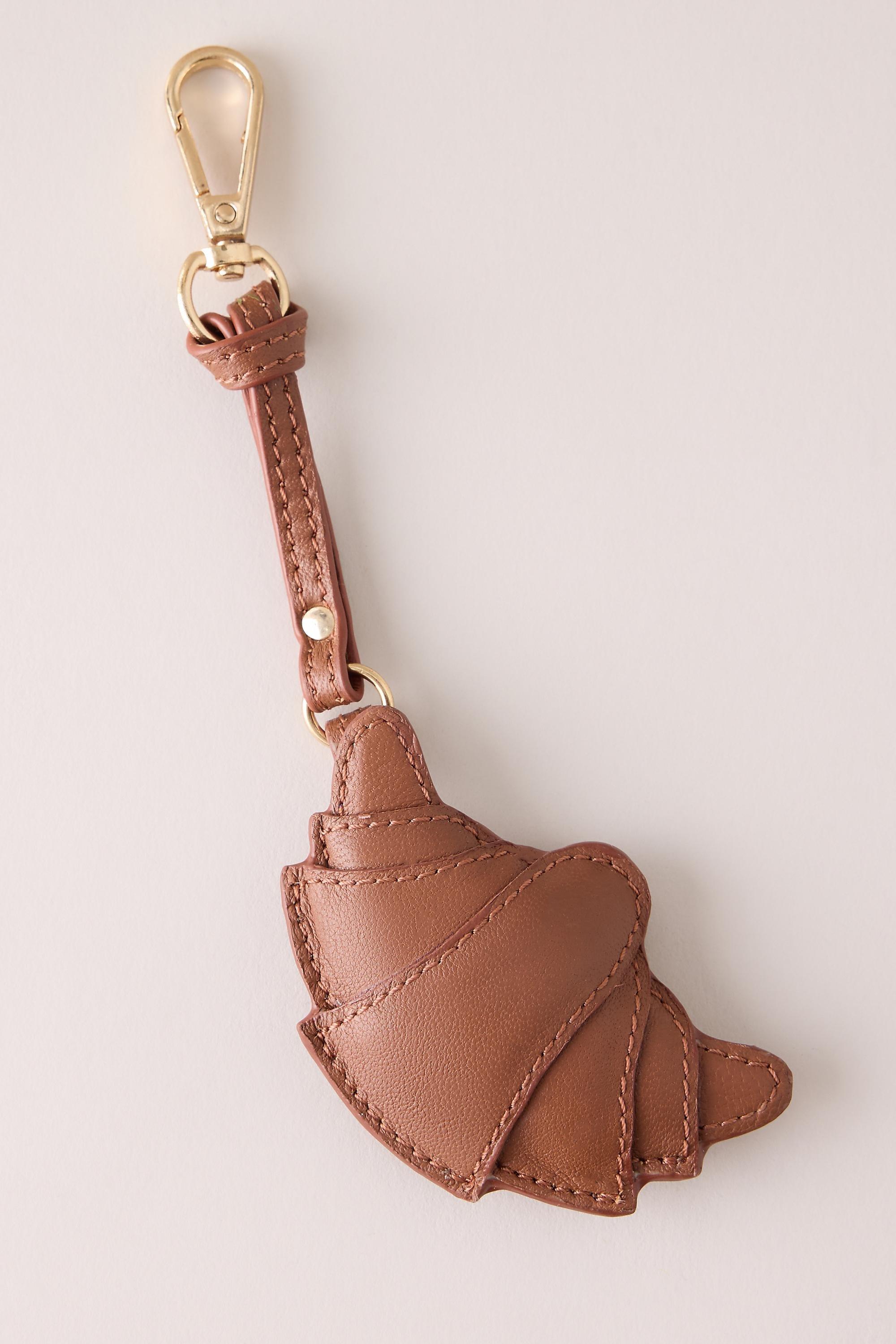 Leather Croissant Bag Charm, Brown, Brown, large image number 0