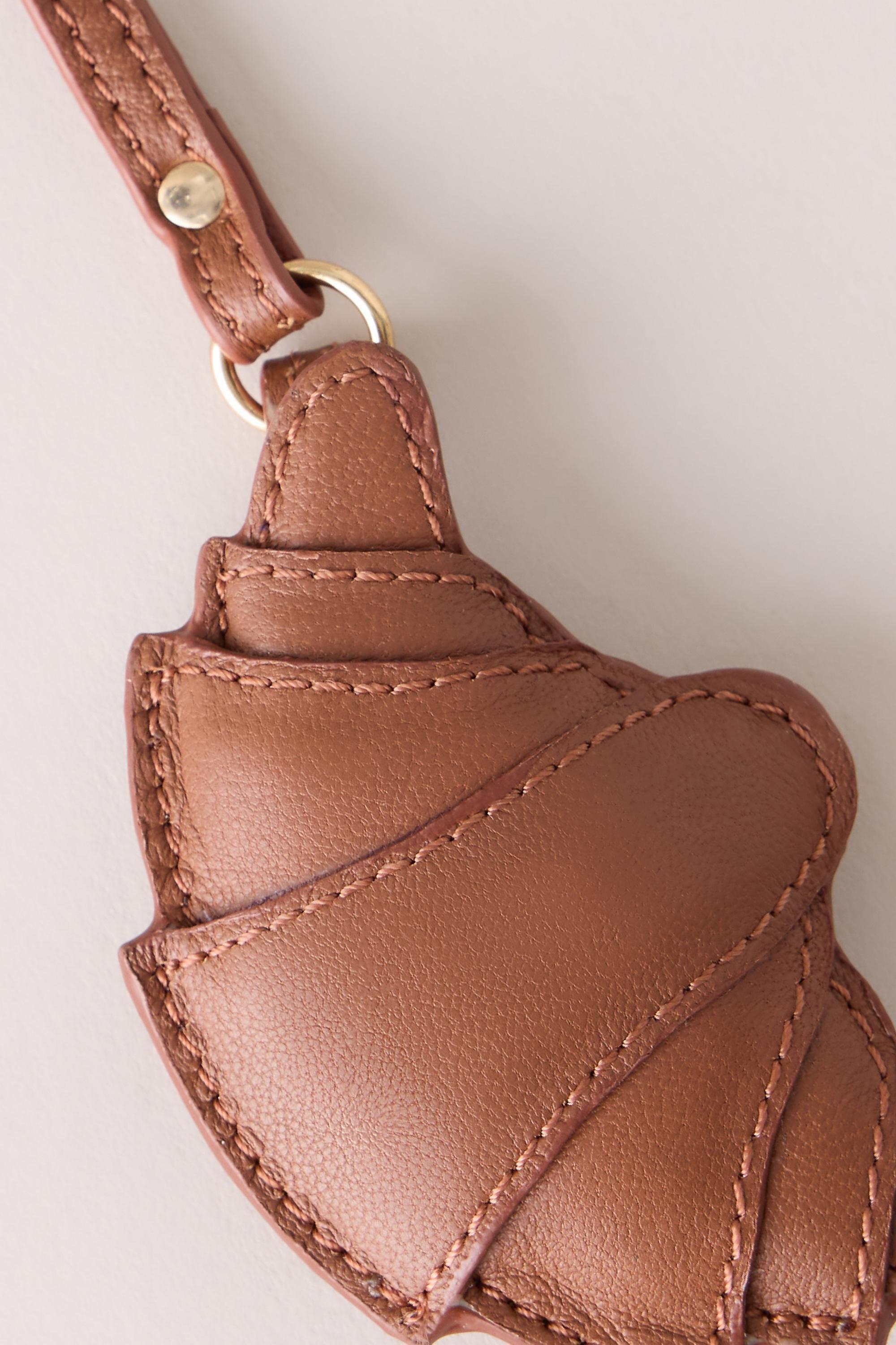 Leather Croissant Bag Charm, Brown, Brown, large image number 1